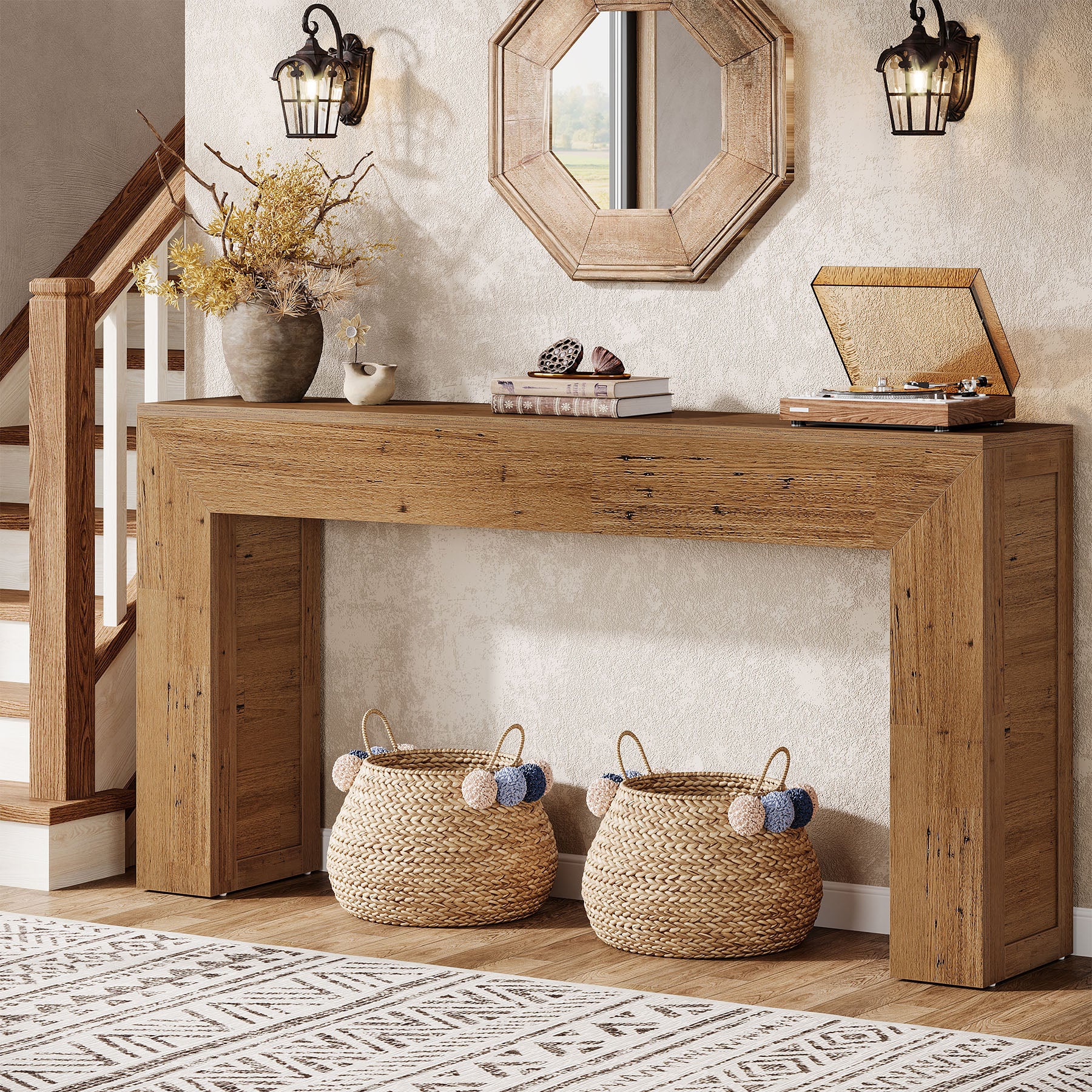 Tribesigns Table console étroite 160 cm, Table de couloir en bois derrière le canapé