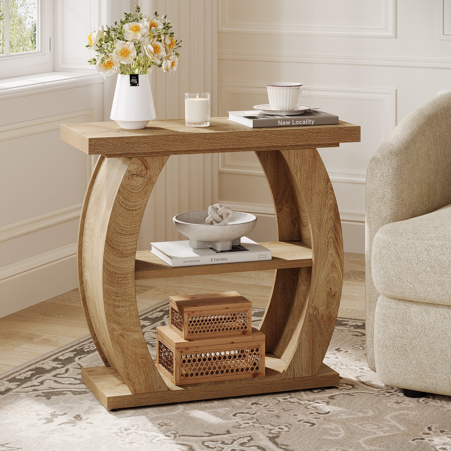 Tribesigns Table d'appoint étroite pour salon ou chambre, Table de 60 cm avec 3 niveaux de rangement