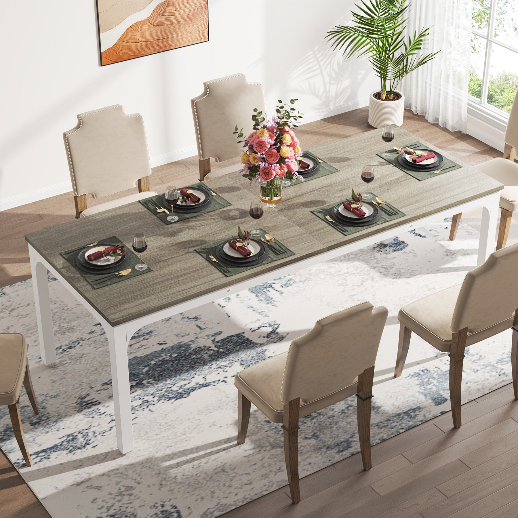 Tribesigns Table salle à manger vintage, Meuble salle à manger pour 6 à 8 personnes