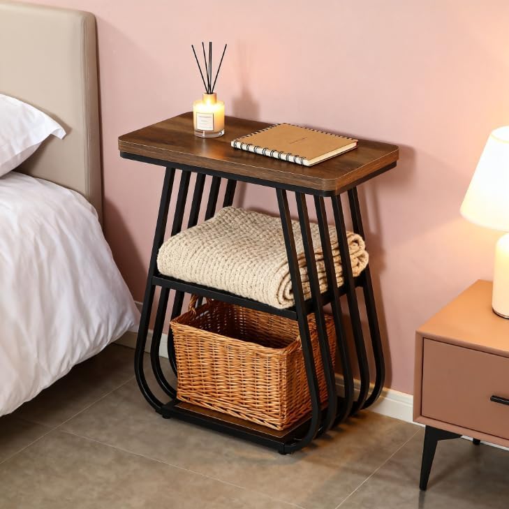 Tribesigns Table d'appoint de 60 cm pour salon, Table étroite à 3 niveaux avec étagère de rangement