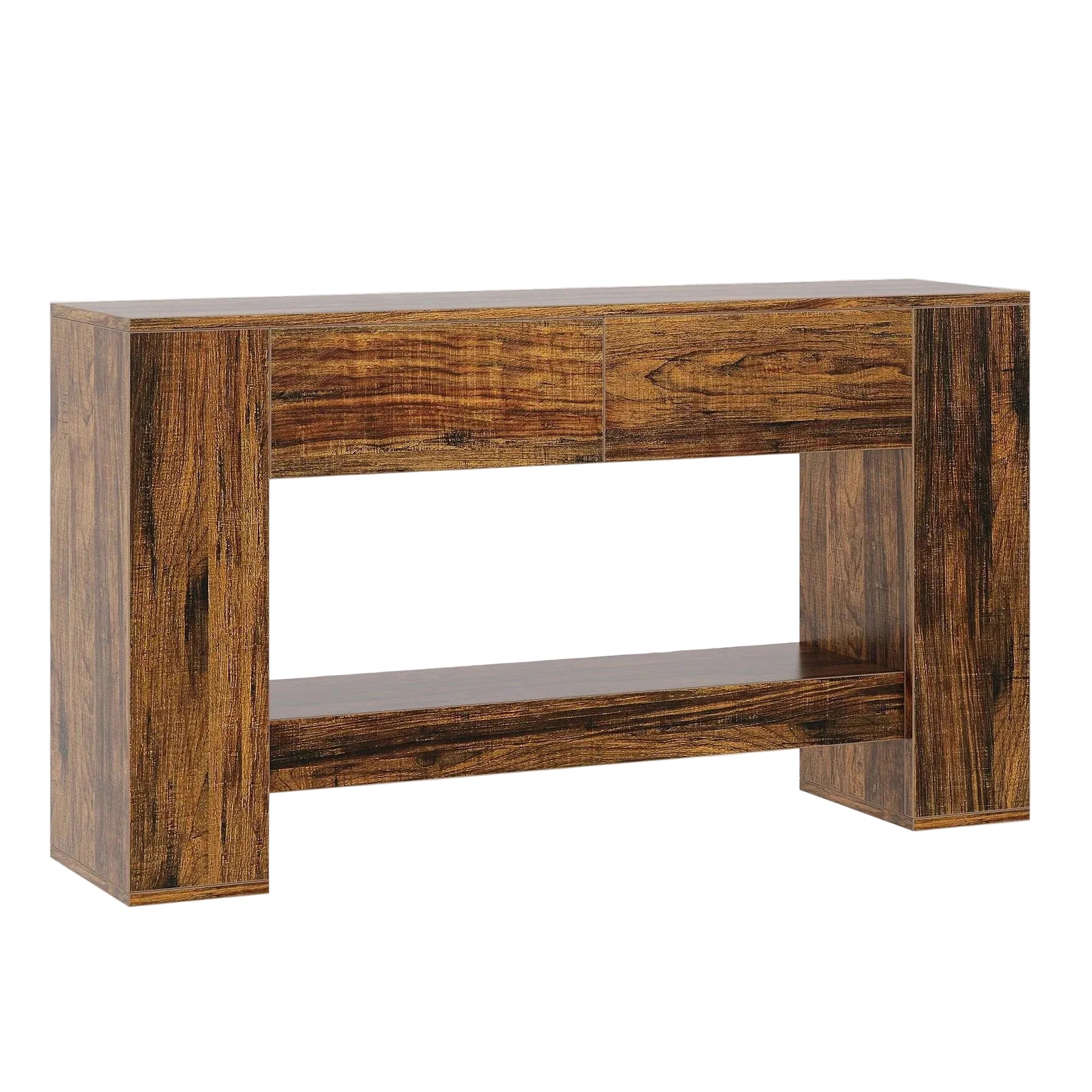 Tribesigns Console 140 cm, Table basse en bois à 2 niveaux avec 2 tiroirs
