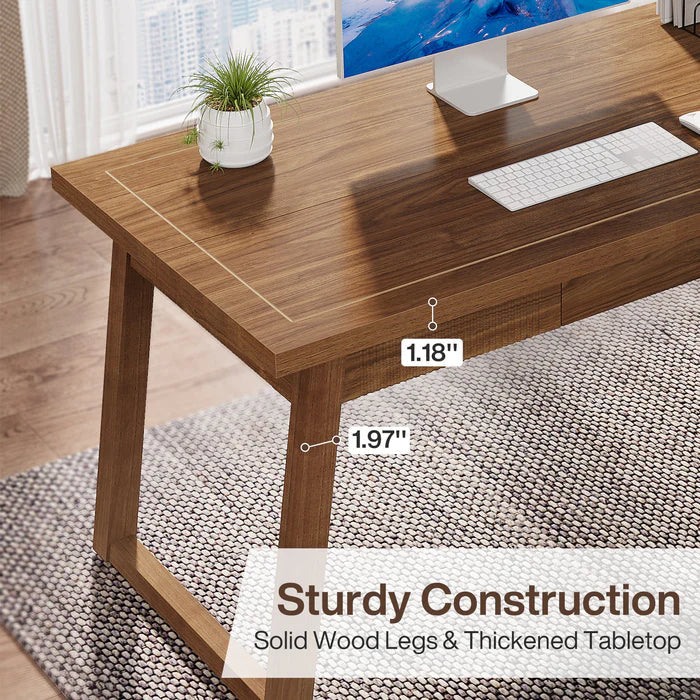 Tribesigns Bureau d'ordinateur en bois de 140 cm, Table de travail moderne du milieu du siècle avec tiroir