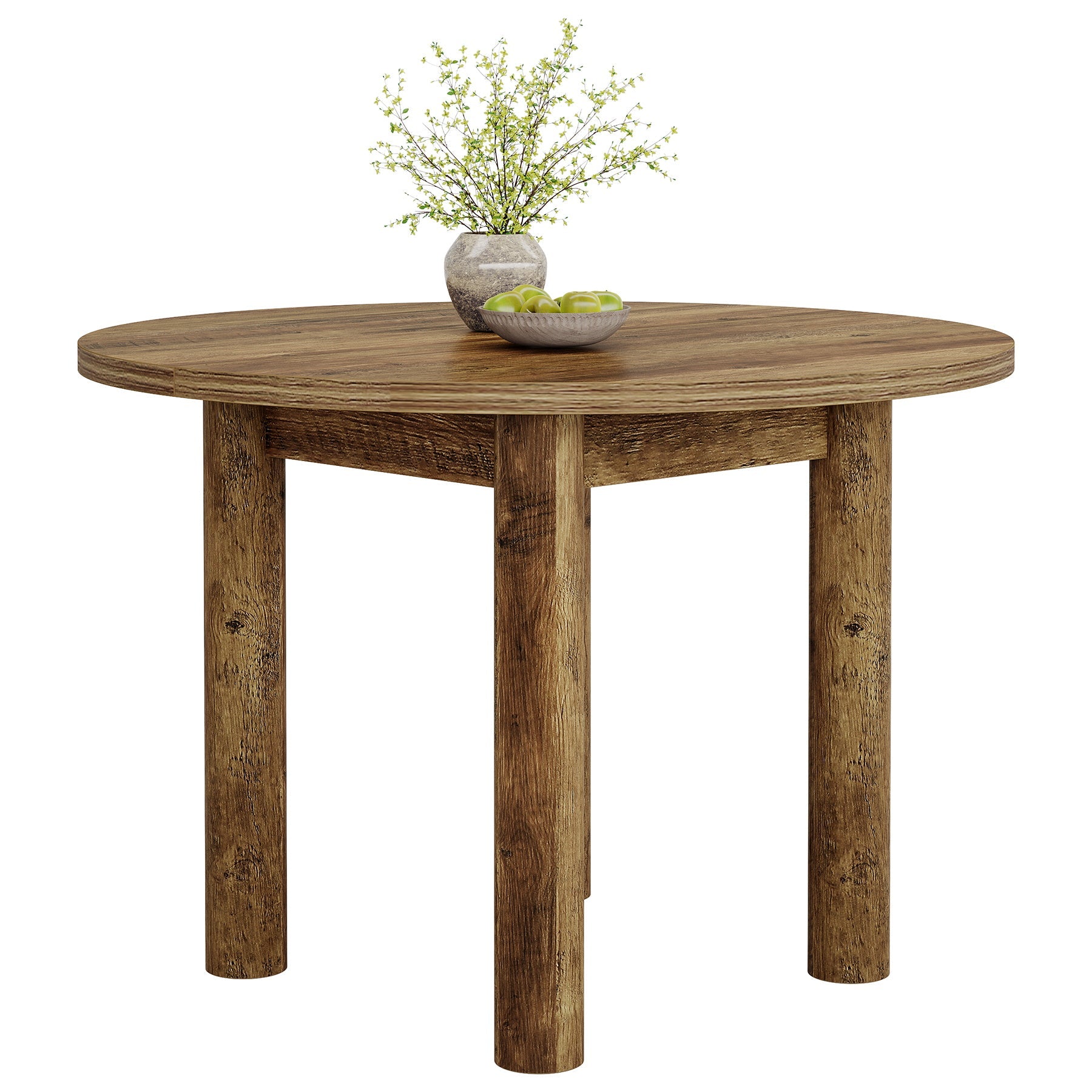 Tribesigns Table à manger ronde de 100 cm pour 4 personnes, Table de cuisine de campagne moderne en marron