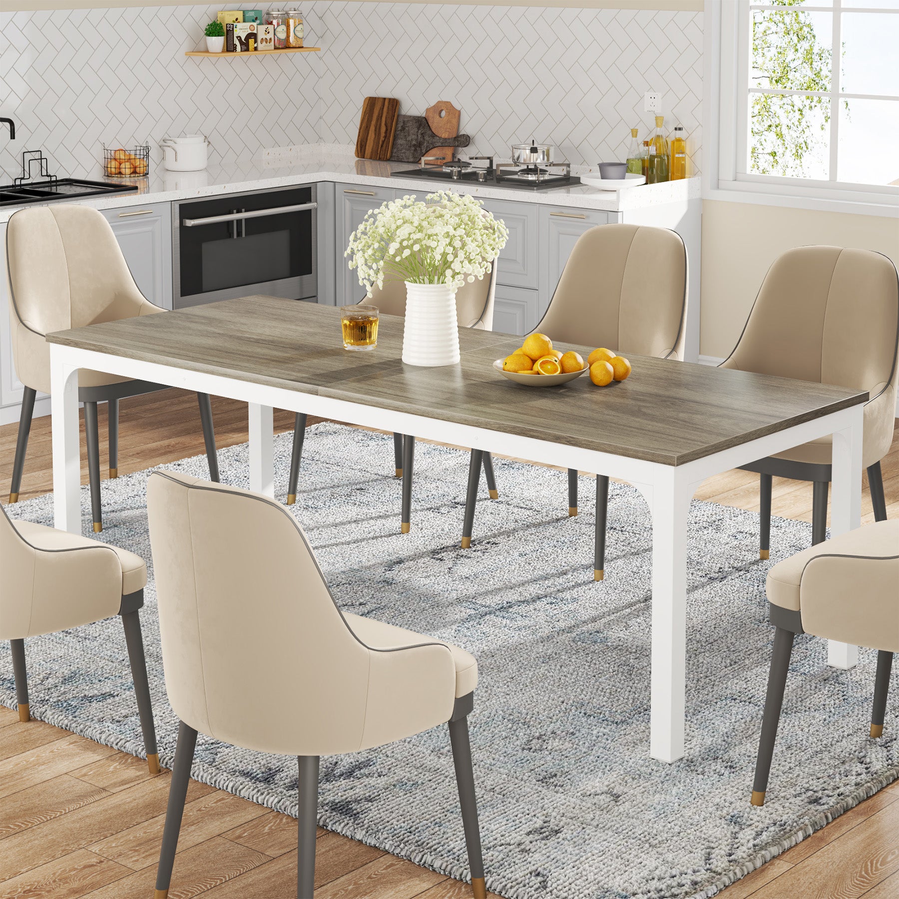 Tribesigns Table salle à manger vintage, Meuble salle à manger pour 6 à 8 personnes