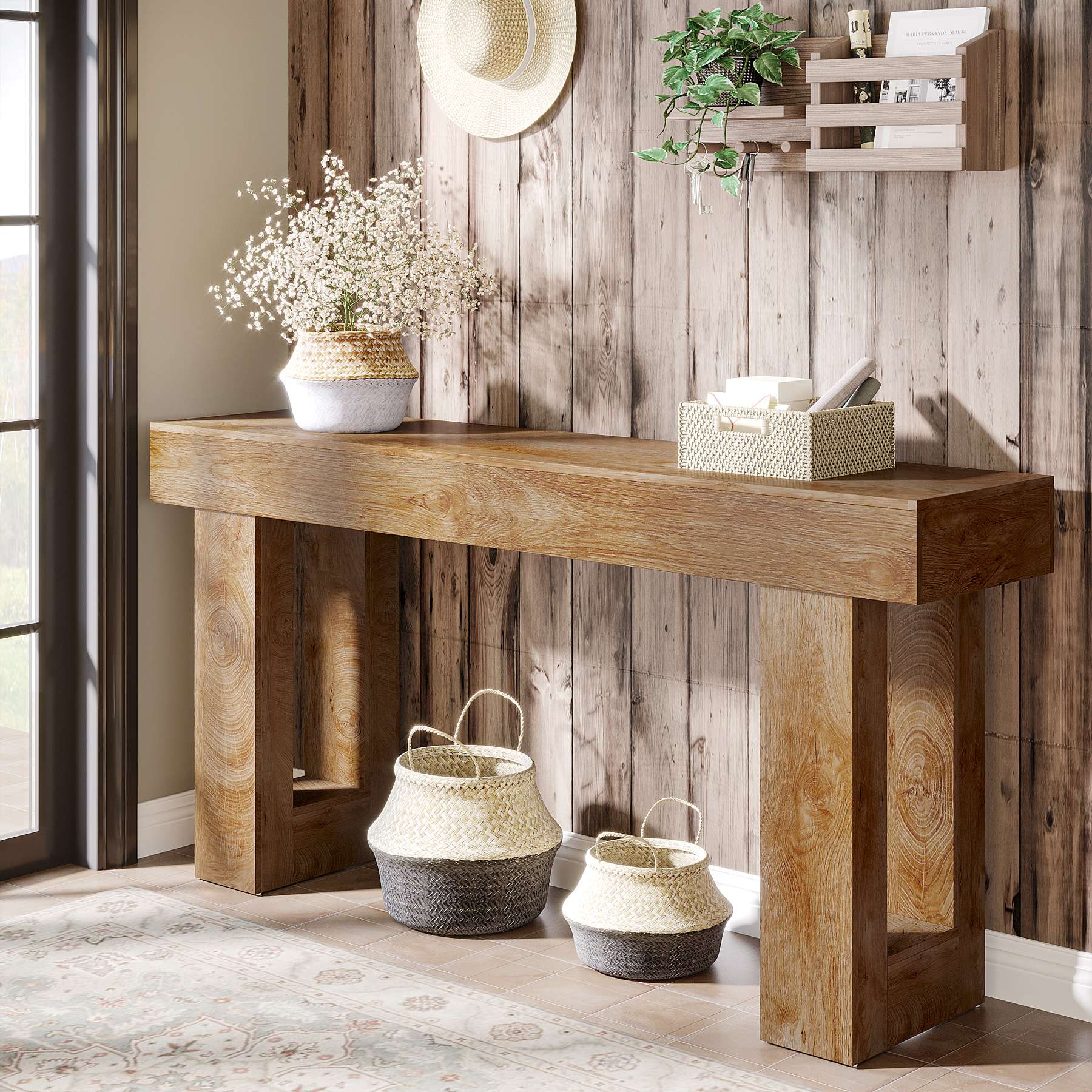 Tribesigns Table console de 160 cm, Table d'entrée de style ferme en bois