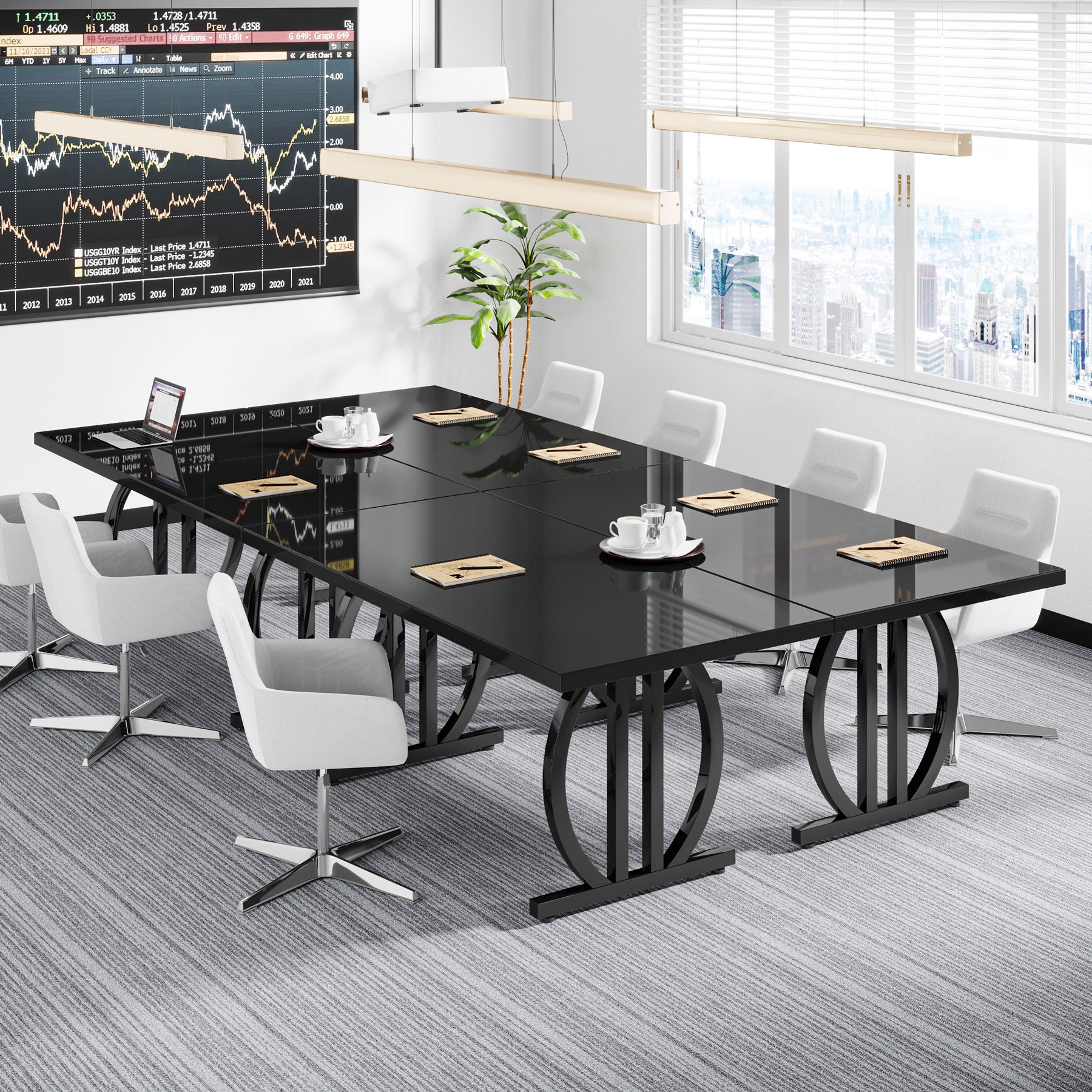 Tribesigns Bureau de direction, Bureau d'ordinateur moderne avec base géométrique en métal