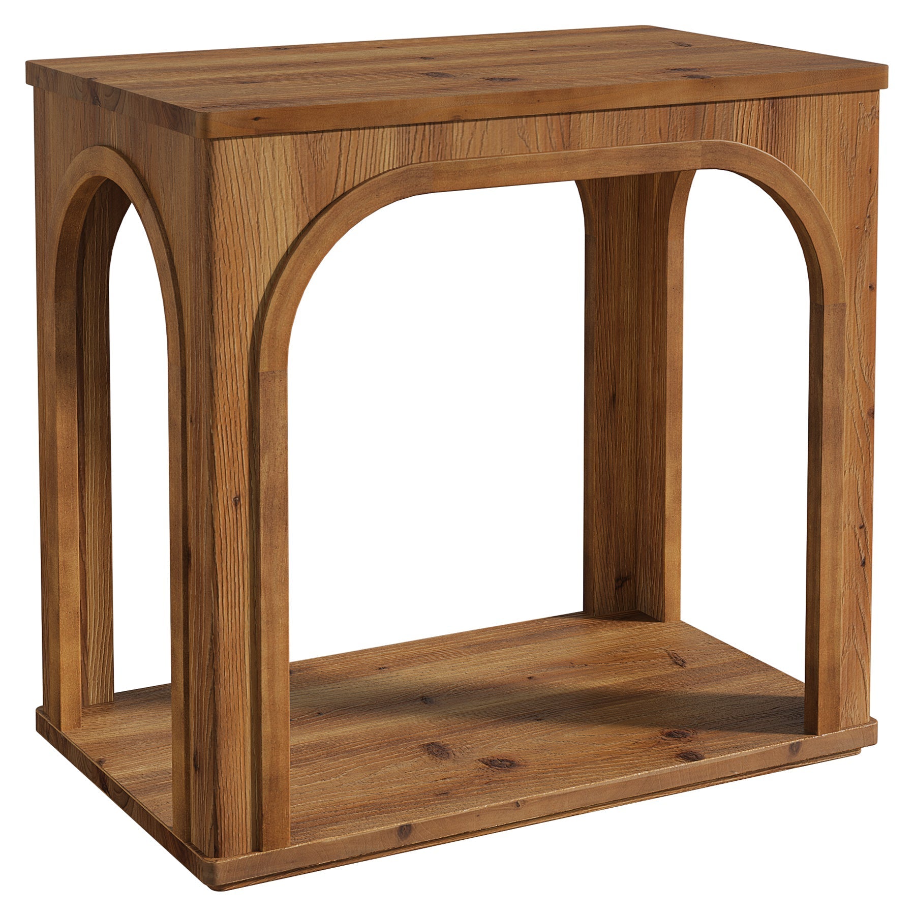 Table d'appoint rustique en bois massif de 64 cm avec 2 étagères
