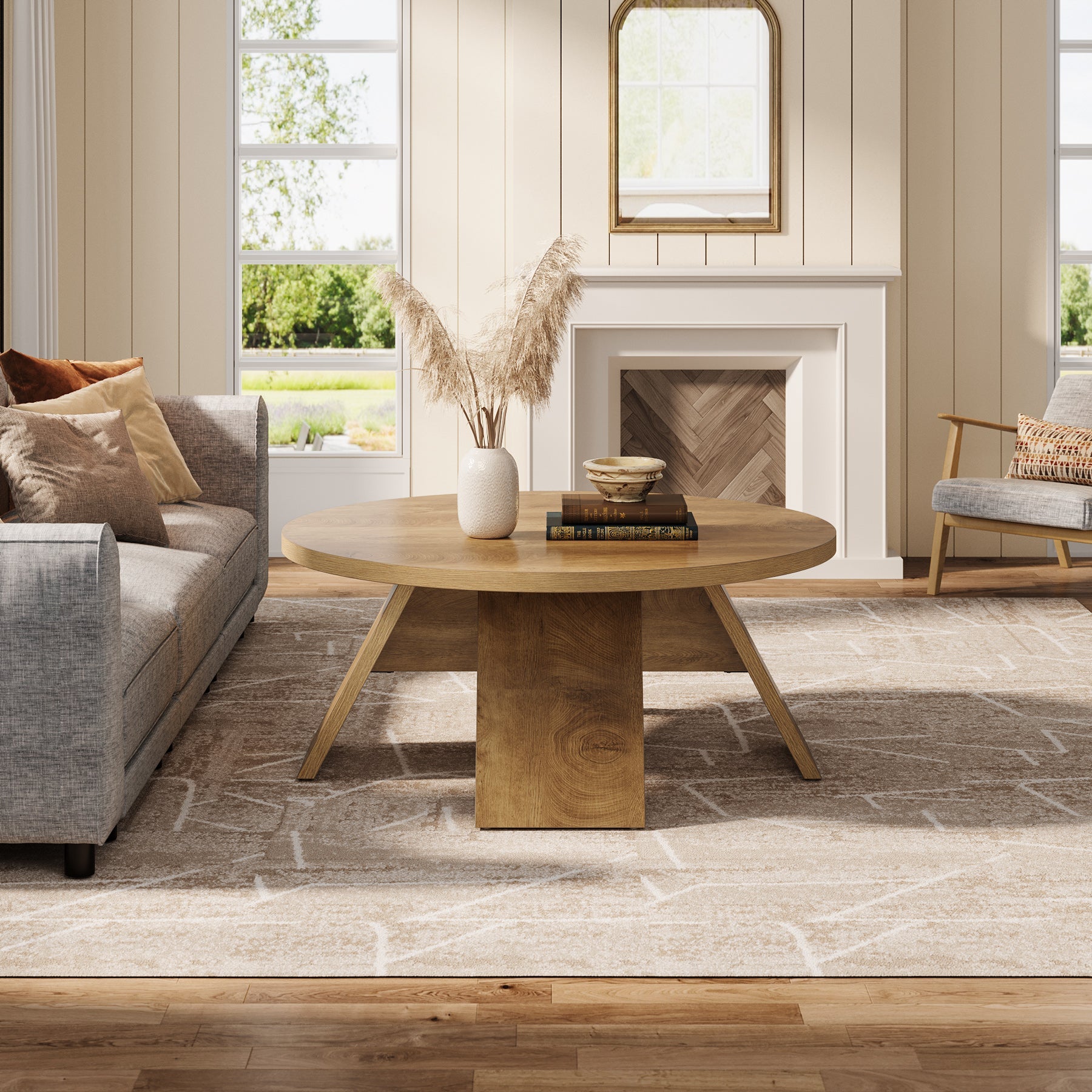 Tribesigns Table basse ronde en bois de 100 cm avec pieds évasés, Table d'appoint moderne pour salon