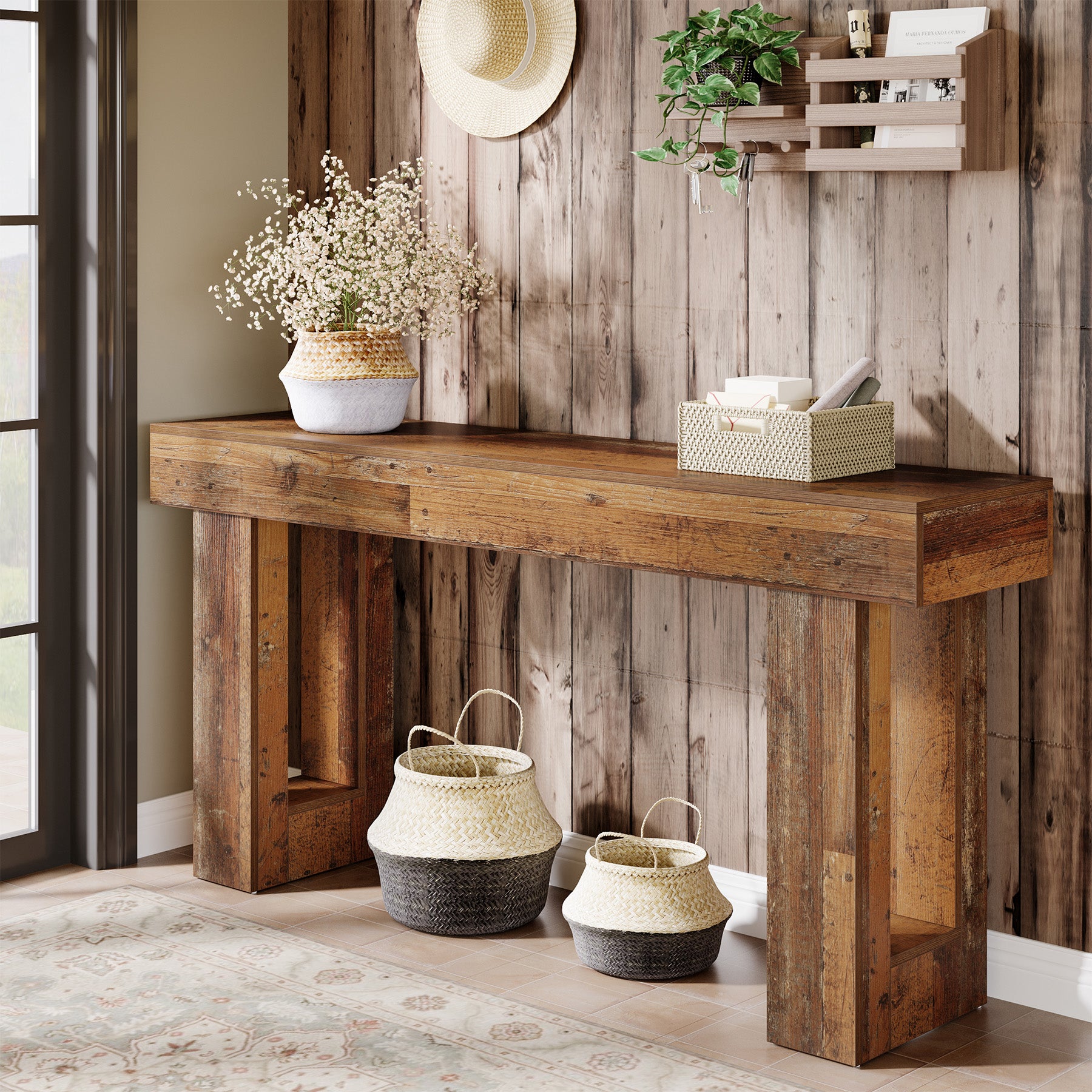 Tribesigns Table console de 160 cm, Table d'entrée de style ferme en bois