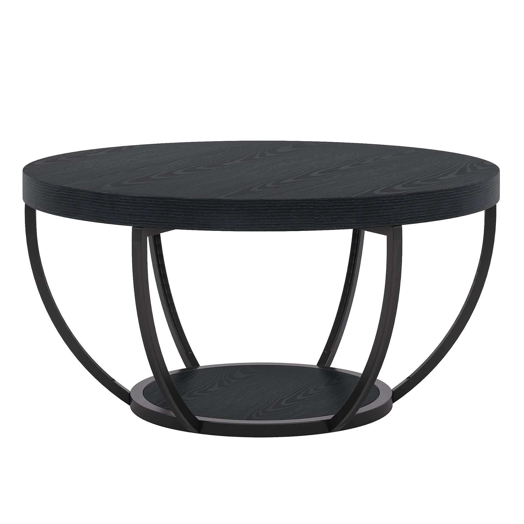 Tribesigns Table basse ronde, Table basse ovale en bois et metal noir
