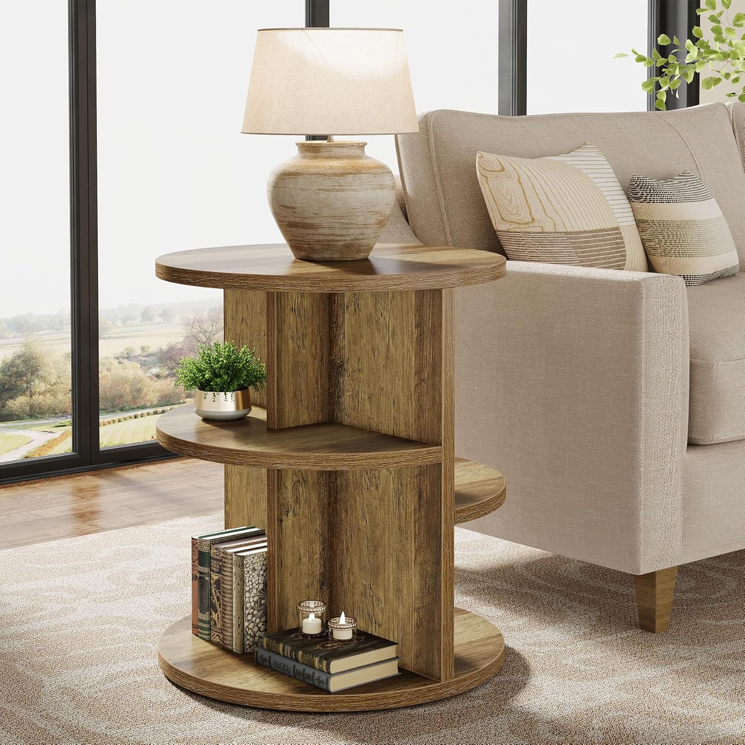 60cm 3-stufiger Beistelltisch - Landhausstil 3 Ablageflächen für Wohnzimmer und Schlafzimmer
