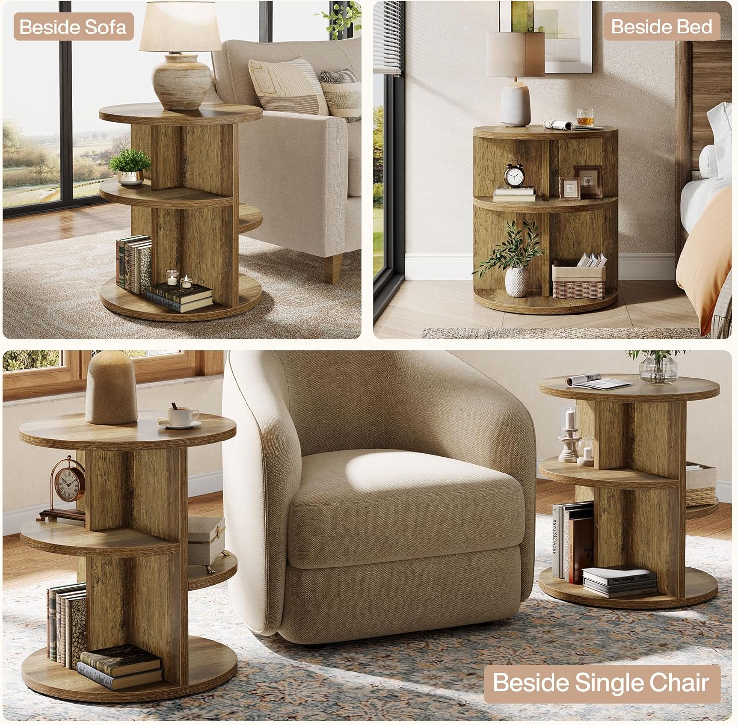 60cm 3-stufiger Beistelltisch - Landhausstil 3 Ablageflächen für Wohnzimmer und Schlafzimmer