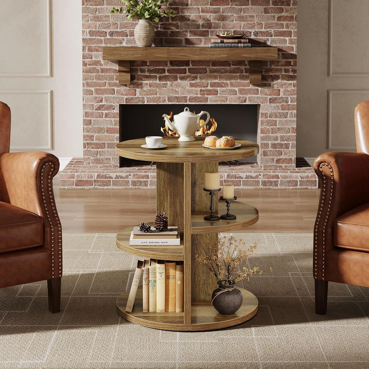 60cm 3-stufiger Beistelltisch - Landhausstil 3 Ablageflächen für Wohnzimmer und Schlafzimmer