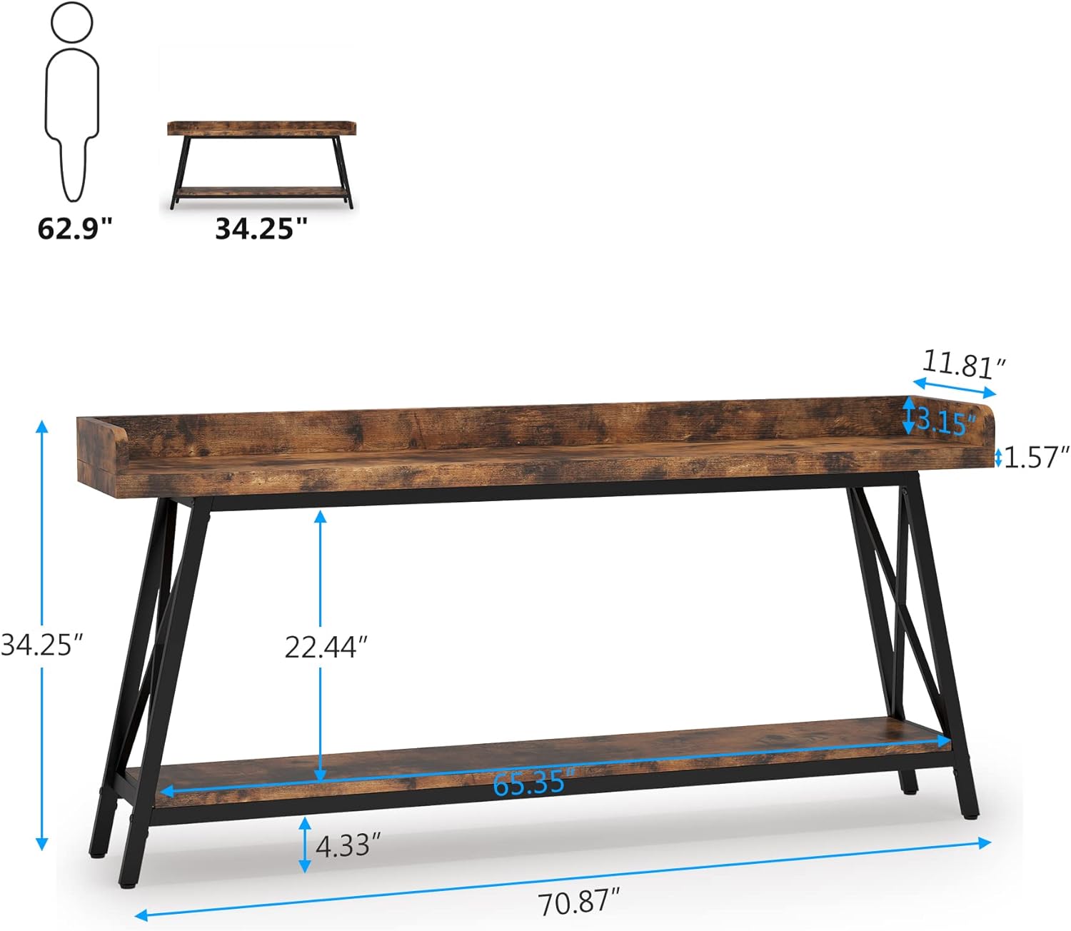 Tribesigns Table console extra longue derrière le canapé, Table de canapé industrielle rustique pour le salon