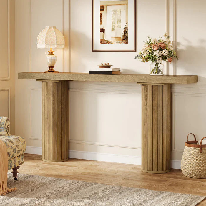 Tribesigns Table console de 160 cm, Table de canapé de style ferme avec pieds ronds