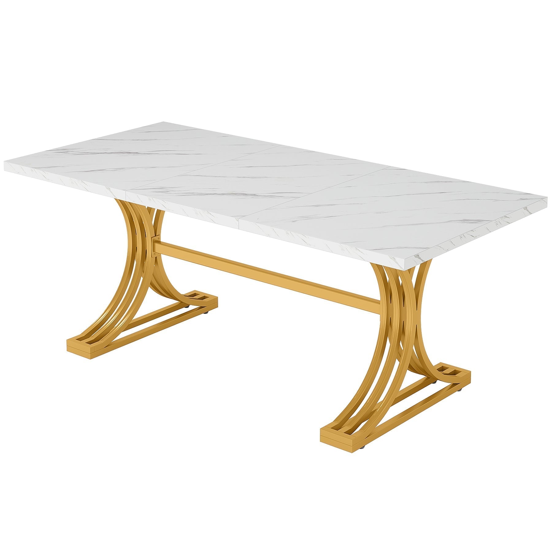 63'' Modern Dining Table with Faux Marble Tabletop & Metal Legs Tribesigns#Farbe_Kunstmarmor Weiß & Gold