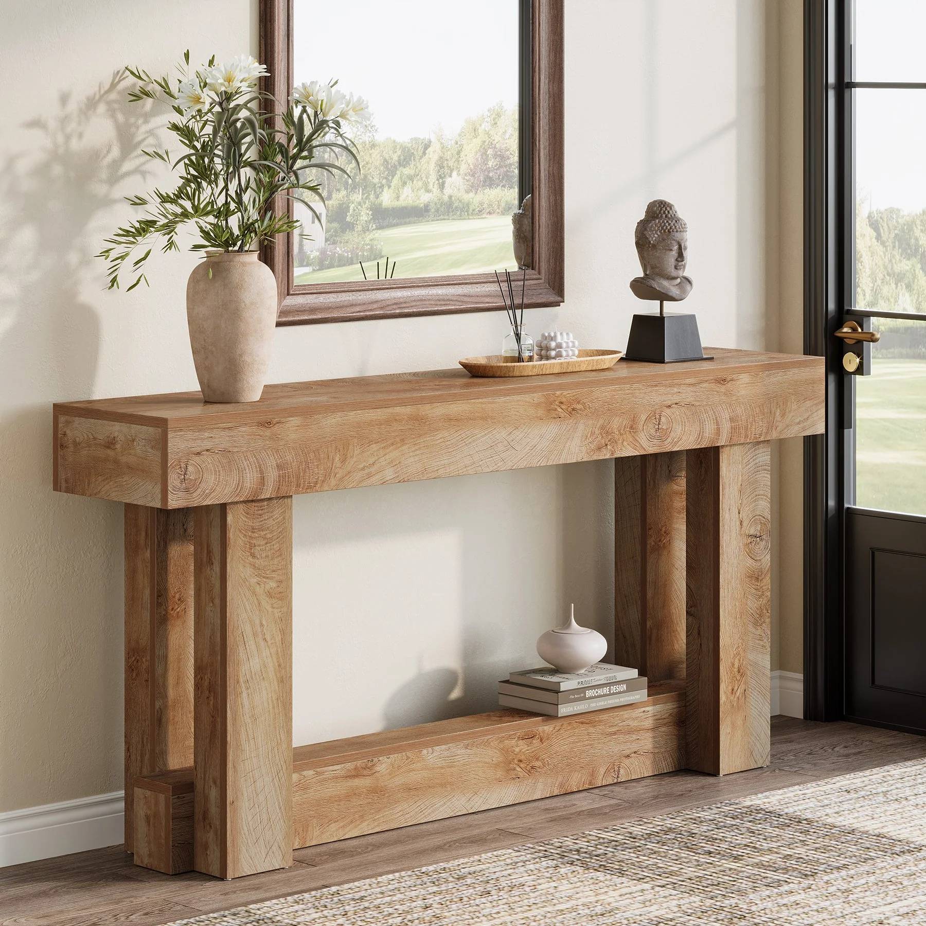 Tribesigns Table console en bois de 160 cm, Table d'entrée de ferme à 2 niveaux