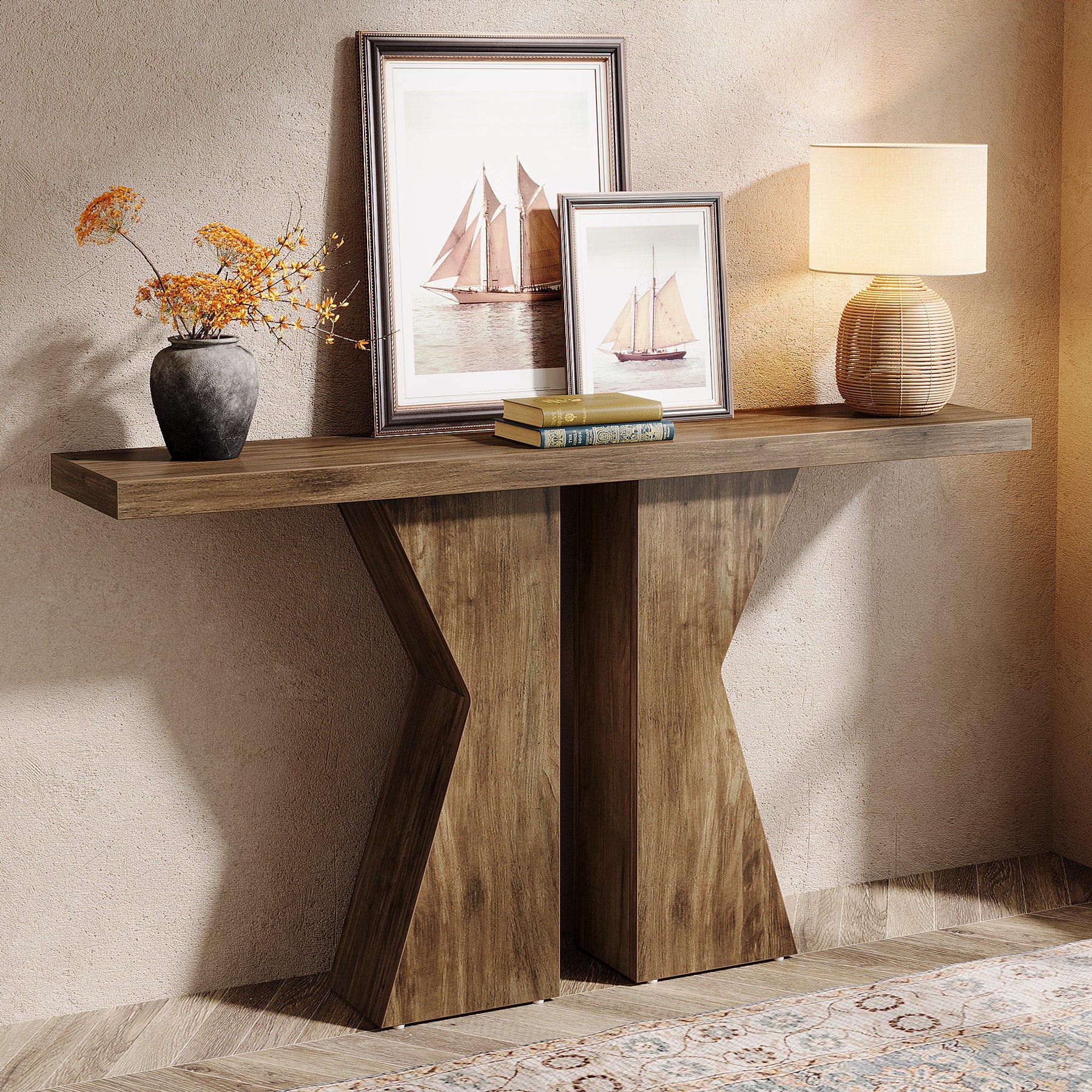 Tribesigns Table console en bois, Table d'entrée de canapé avec cadre en forme de K