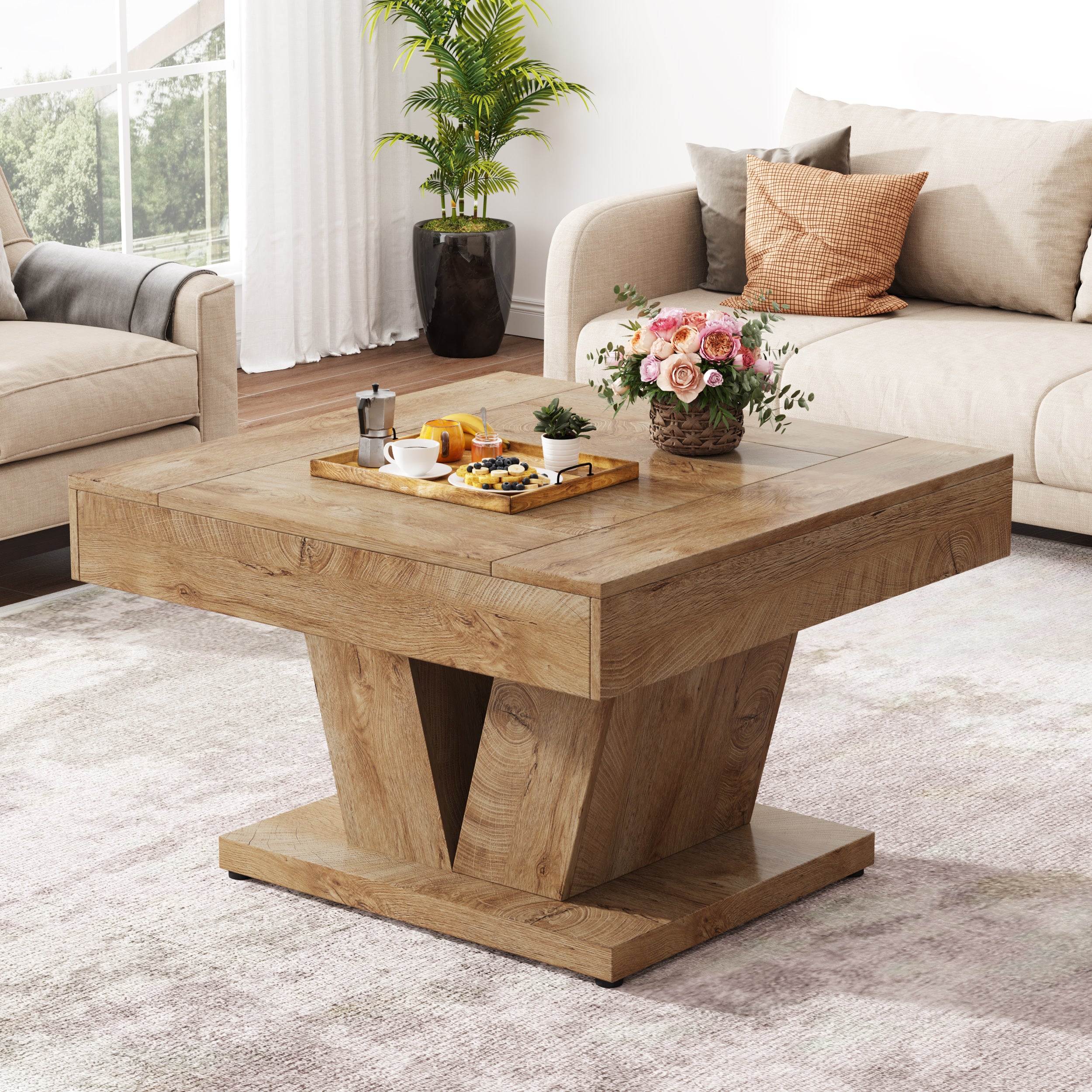 Tribesigns Table basse carrée, Table basse en bois pour salon