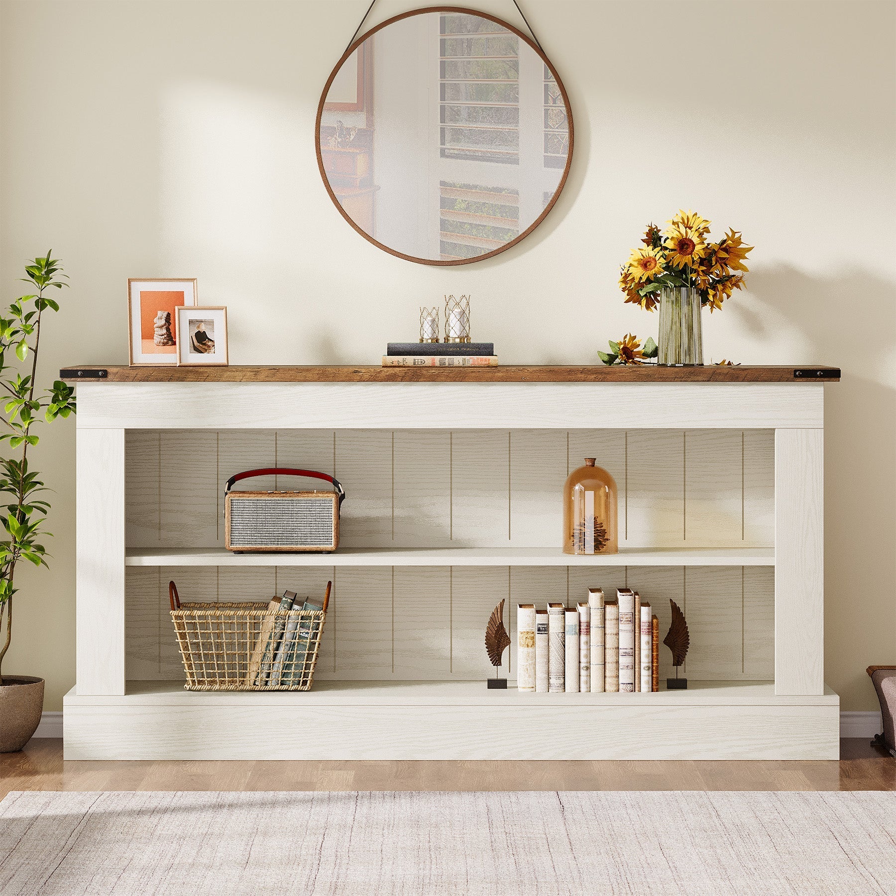 63" Console Table, Long Entryway Table Sofa Table With Storage Tribesigns