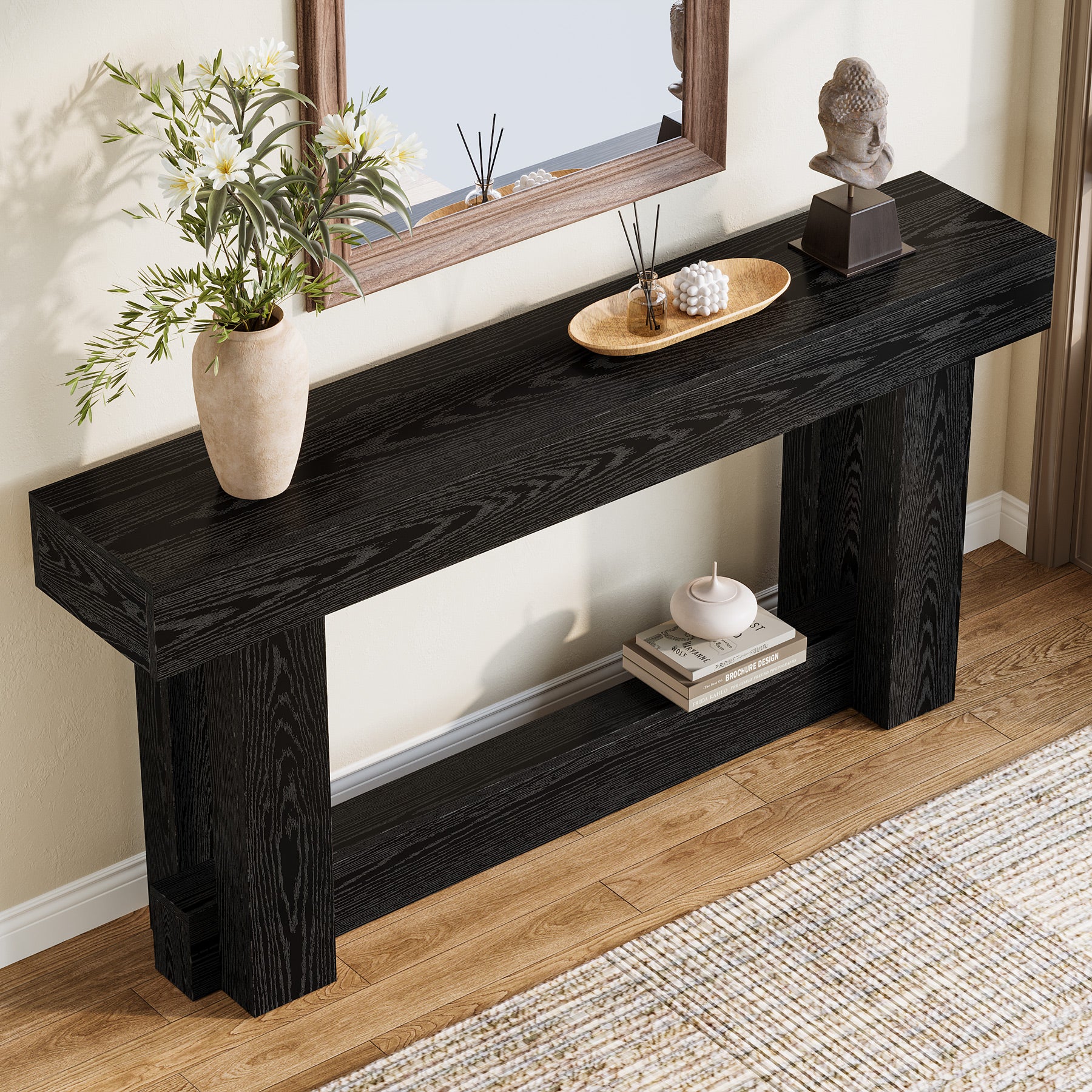 Tribesigns Table console en bois de 160 cm, Table d'entrée de ferme à 2 niveaux