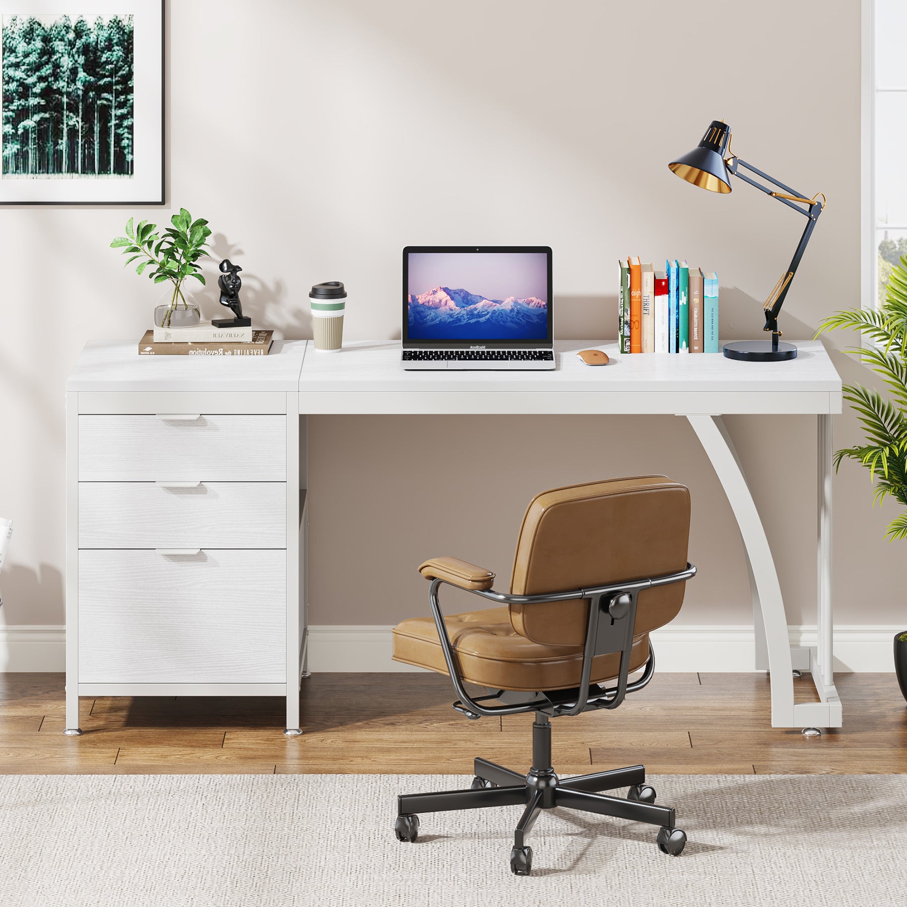 Tribesigns Bureau informatique industriel, Bureau 150 cm avec armoire à tiroirs réversible