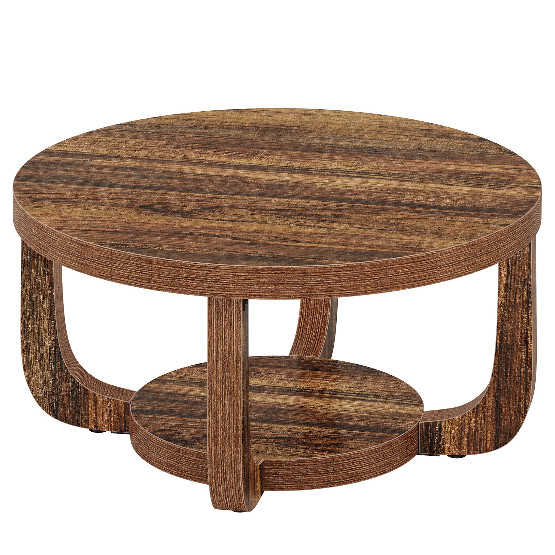 Tribesigns Table basse ronde, Table basse ronde à 2 niveaux avec espace de rangement