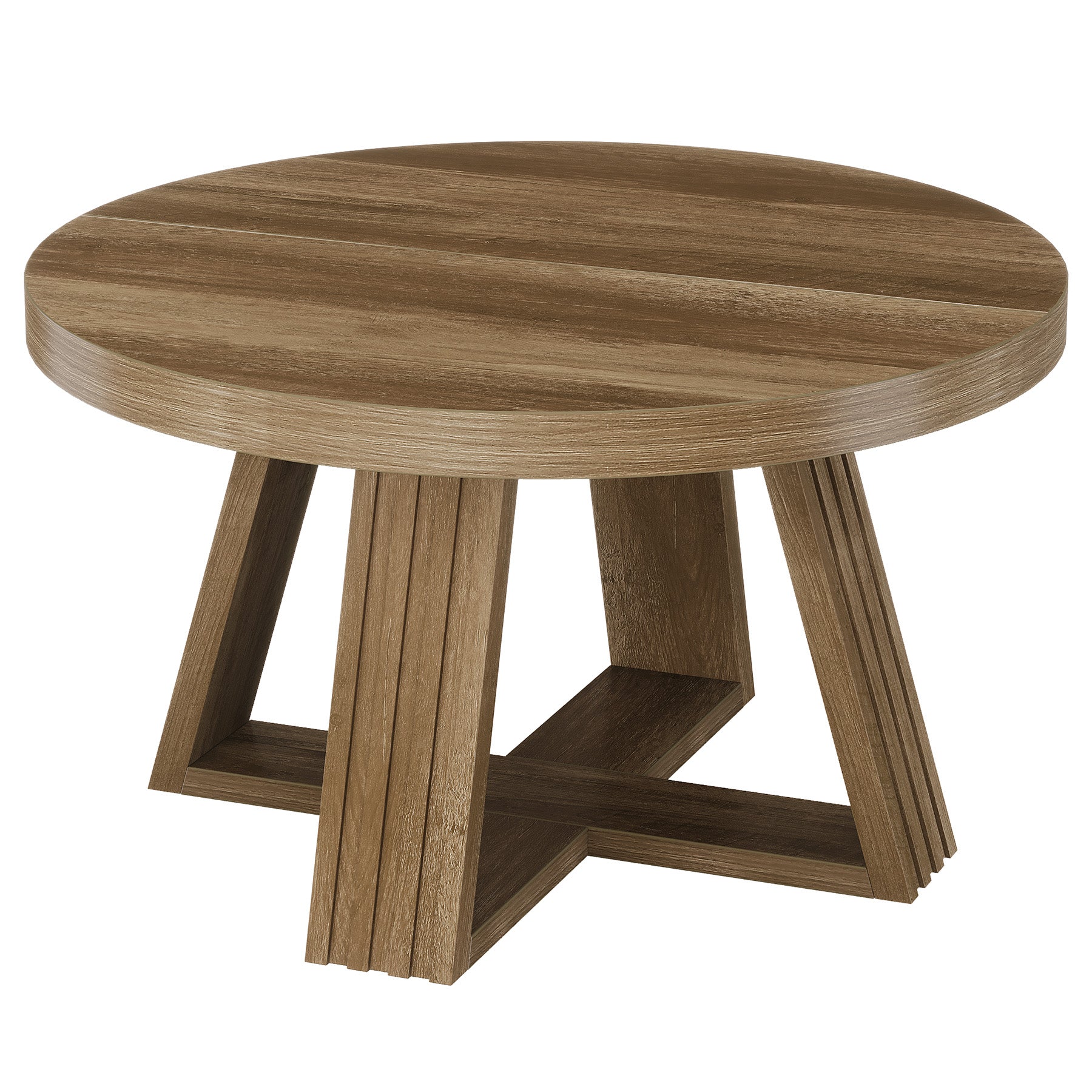 Tribesigns Table basse ronde 80 cm, Style champêtre table de salon avec motif bois et structure en croix