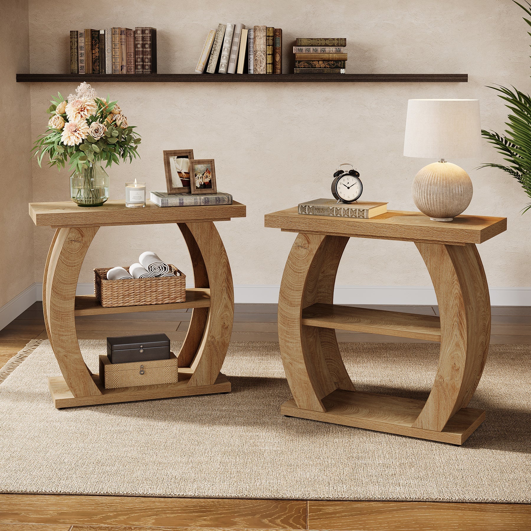 Tribesigns Table d'appoint étroite pour salon ou chambre, Table de 60 cm avec 3 niveaux de rangement