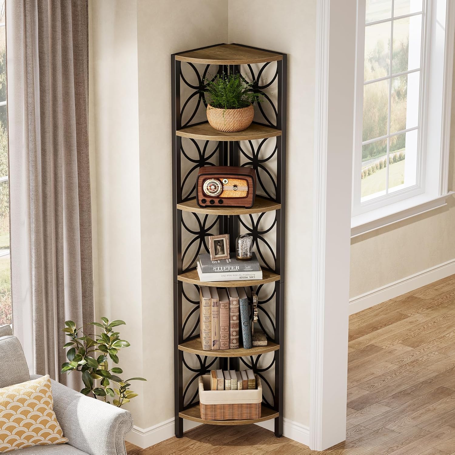 70.8" Corner Shelf, 6 - Tier Corner Bookshelf Display Shelf Storage Rack Tribesigns
