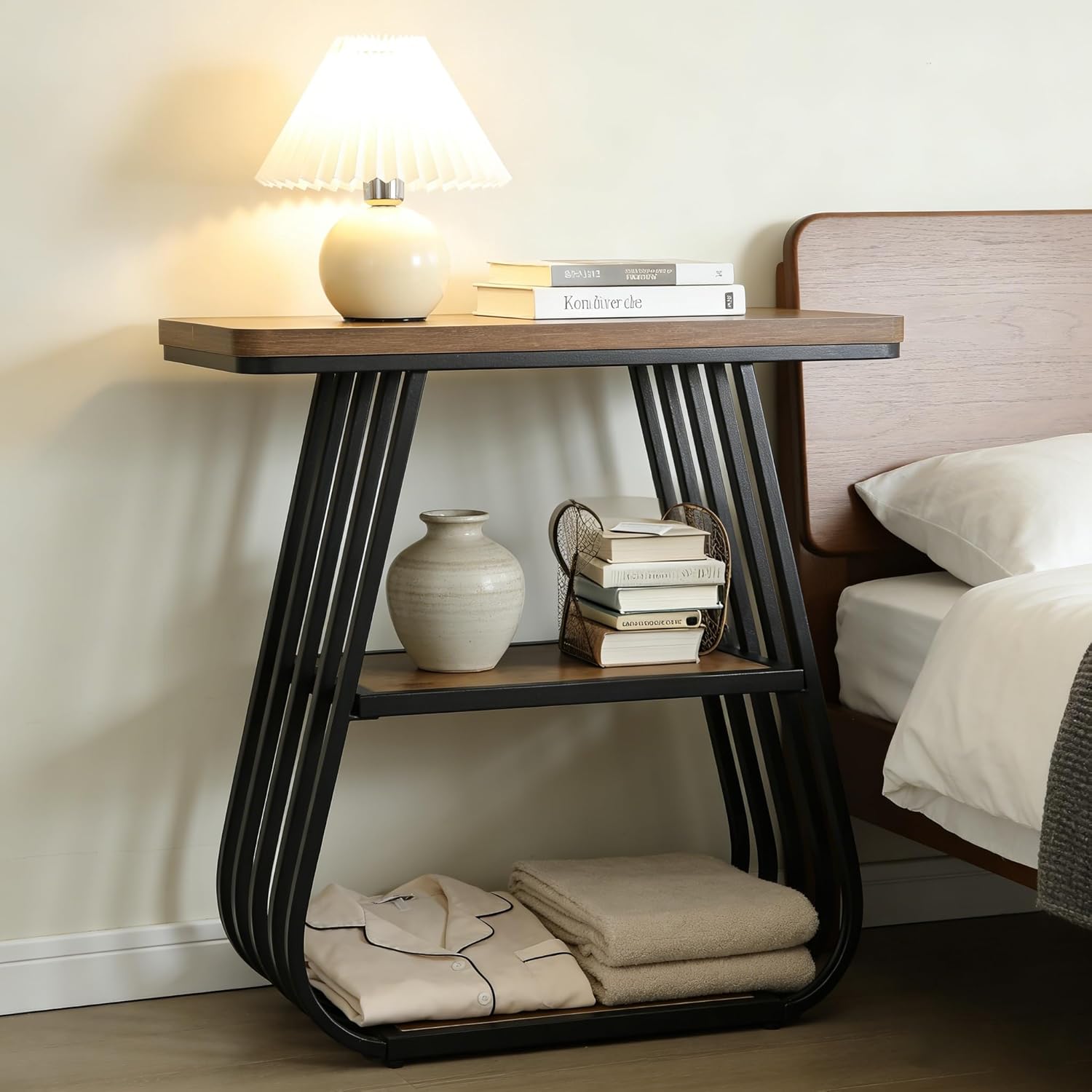 Tribesigns Table d'appoint de 60 cm pour salon, Table étroite à 3 niveaux avec étagère de rangement