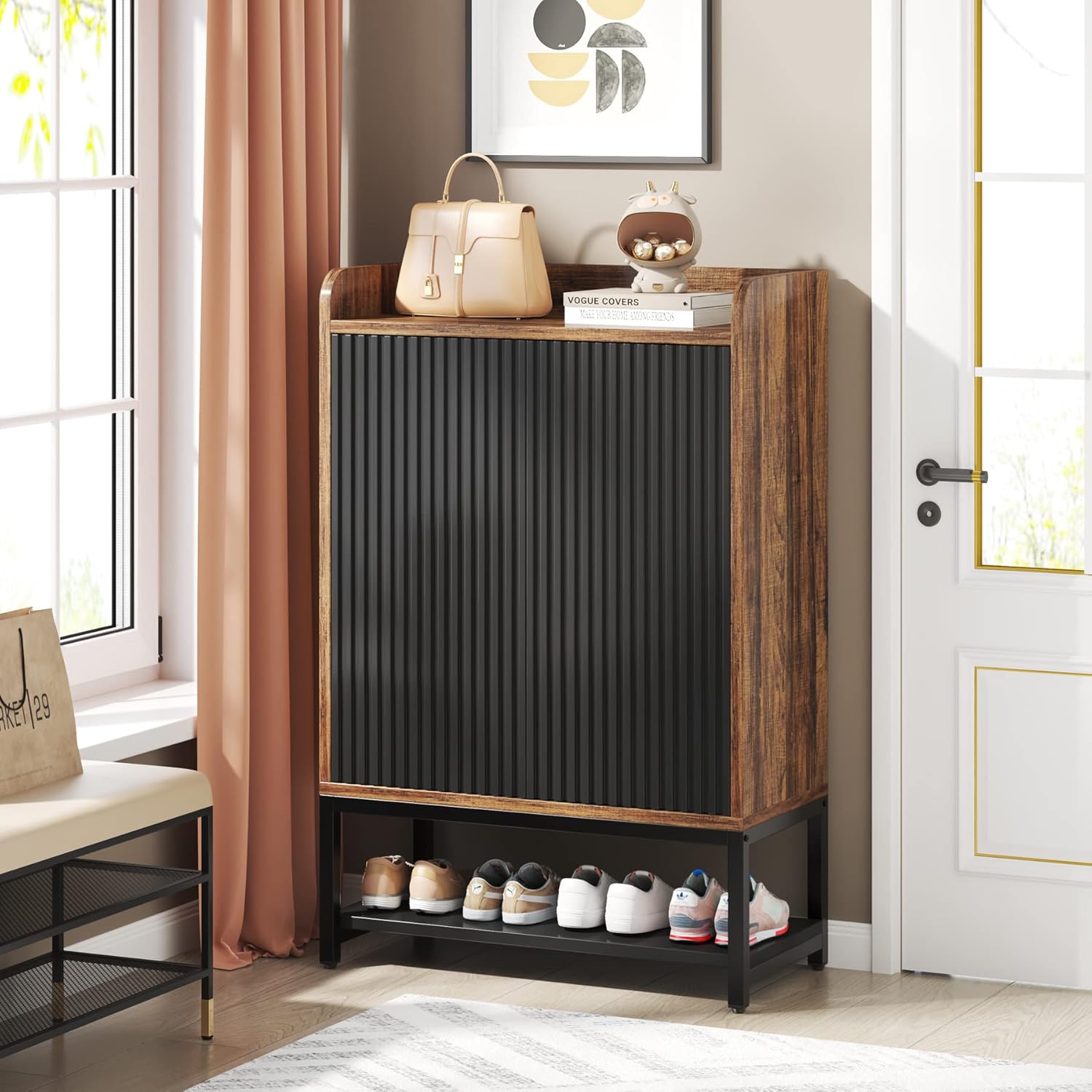 Tribesigns Armoire à chaussures avec portes, Meuble à chaussures en bois à 5 niveaux