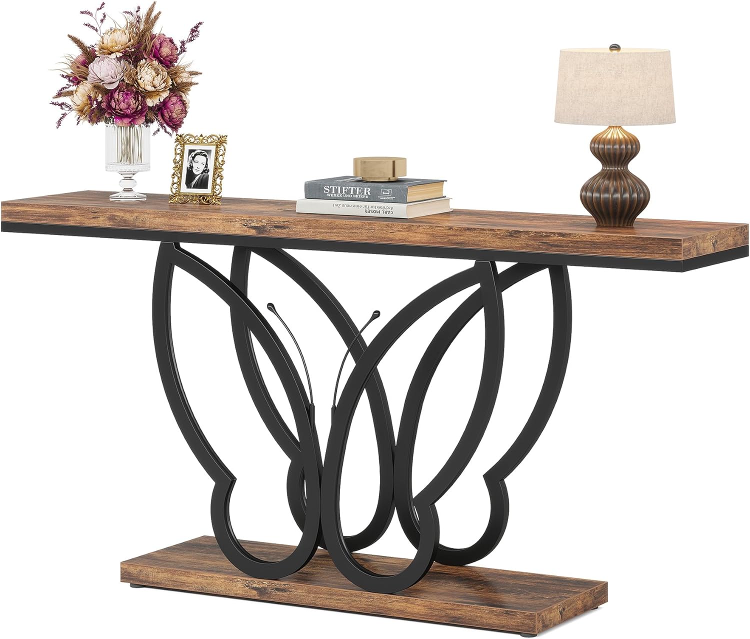 Tribesigns Table Console, Table d'entrée avec Cadre en métal Papillon Tables d'appoint longue et étroite en Bois