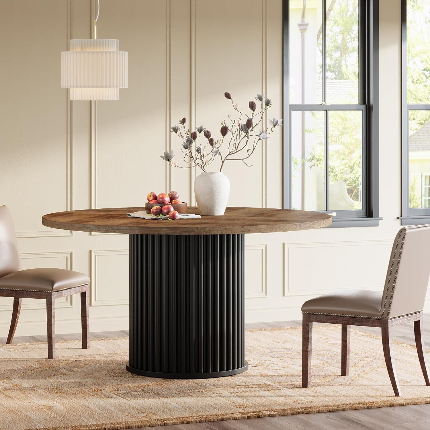 Tribesigns Table de salle à manger ronde noire de 120 cm pour 4 à 6 personnes, Table de cuisine moderne avec piètement en métal