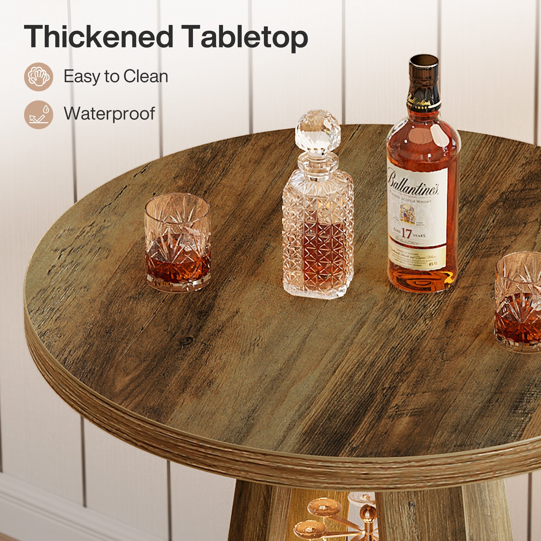 Tribesigns Table de bar ronde de 100 cm avec rangement, Table bistro industrielle pour salon, bar, petits espaces