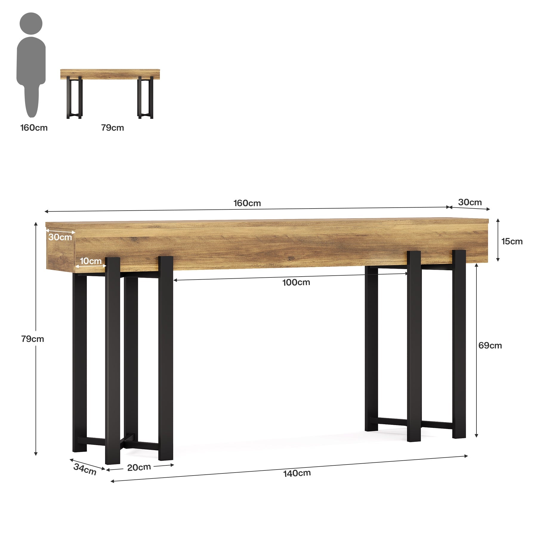 Tribesigns Console de 160 cm, Table-banc en bois pour hall d'entrée