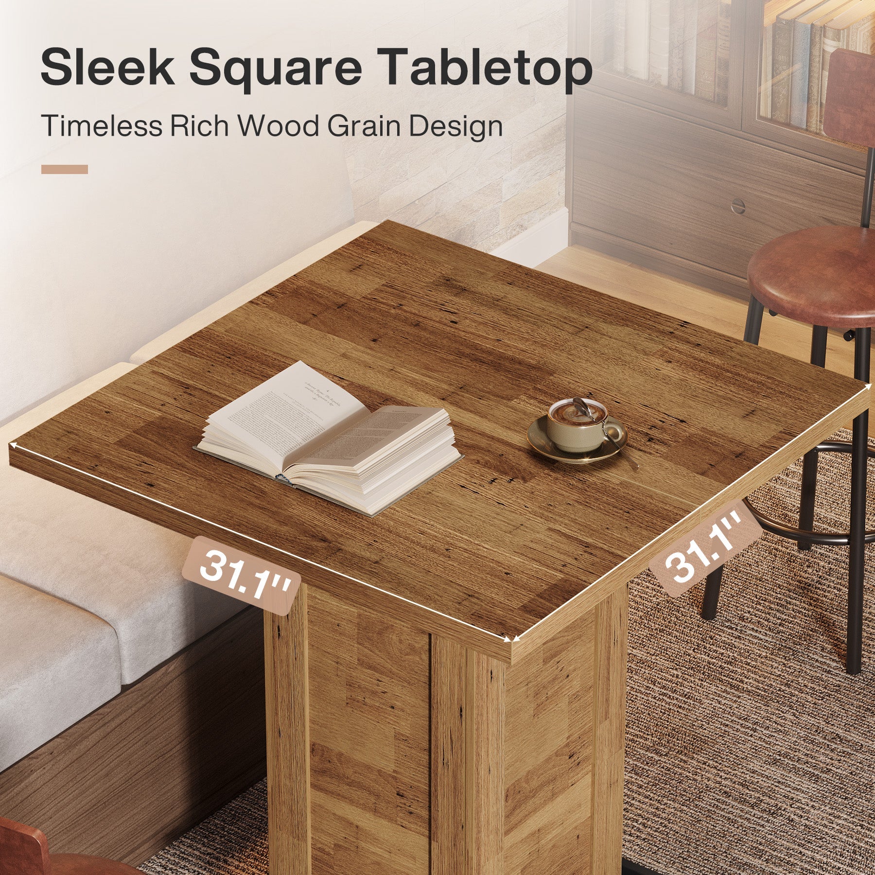 Tribesigns Table de bar carrée industrielle de 100 cm, Table haute de style bistro avec repose-pieds pour coin bar de cuisine dans les petits espaces