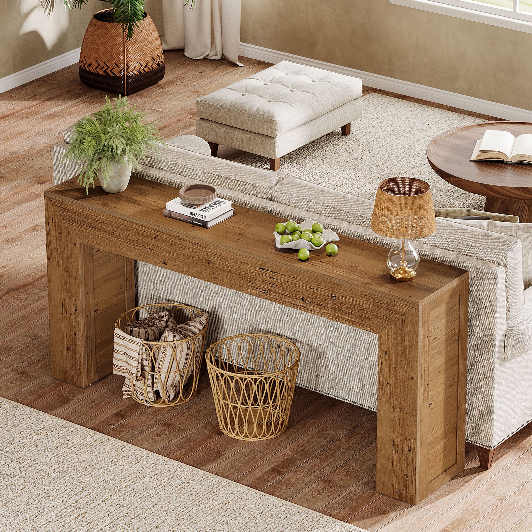 Tribesigns Table console étroite 160 cm, Table de couloir en bois derrière le canapé