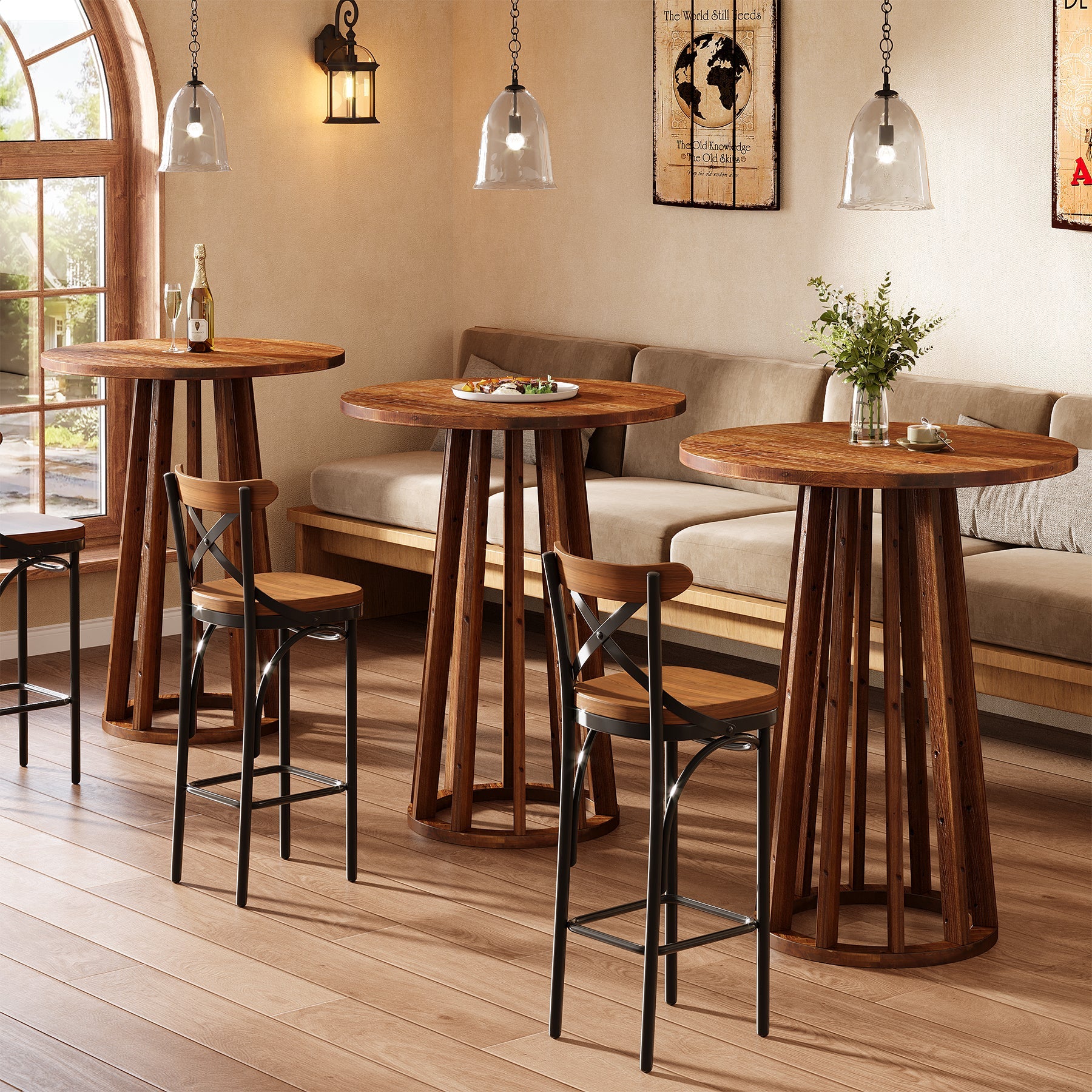 Tribesigns Table haute ronde 95 cm de hauteur, Table de bar en bois massif de style campagnard