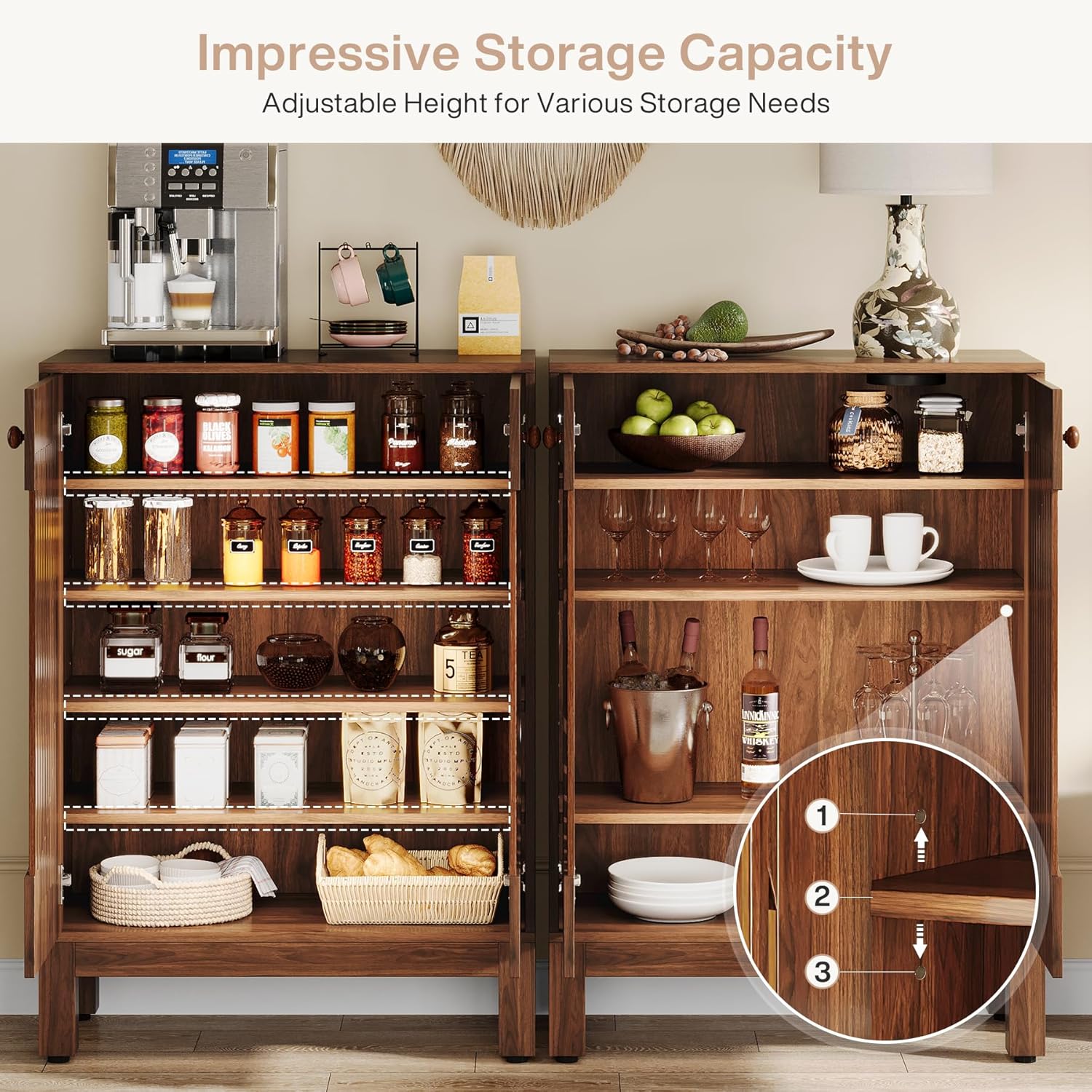 Tribesigns Crédence, Meuble de cuisine de style campagnard à 5 niveaux avec étagères amovibles