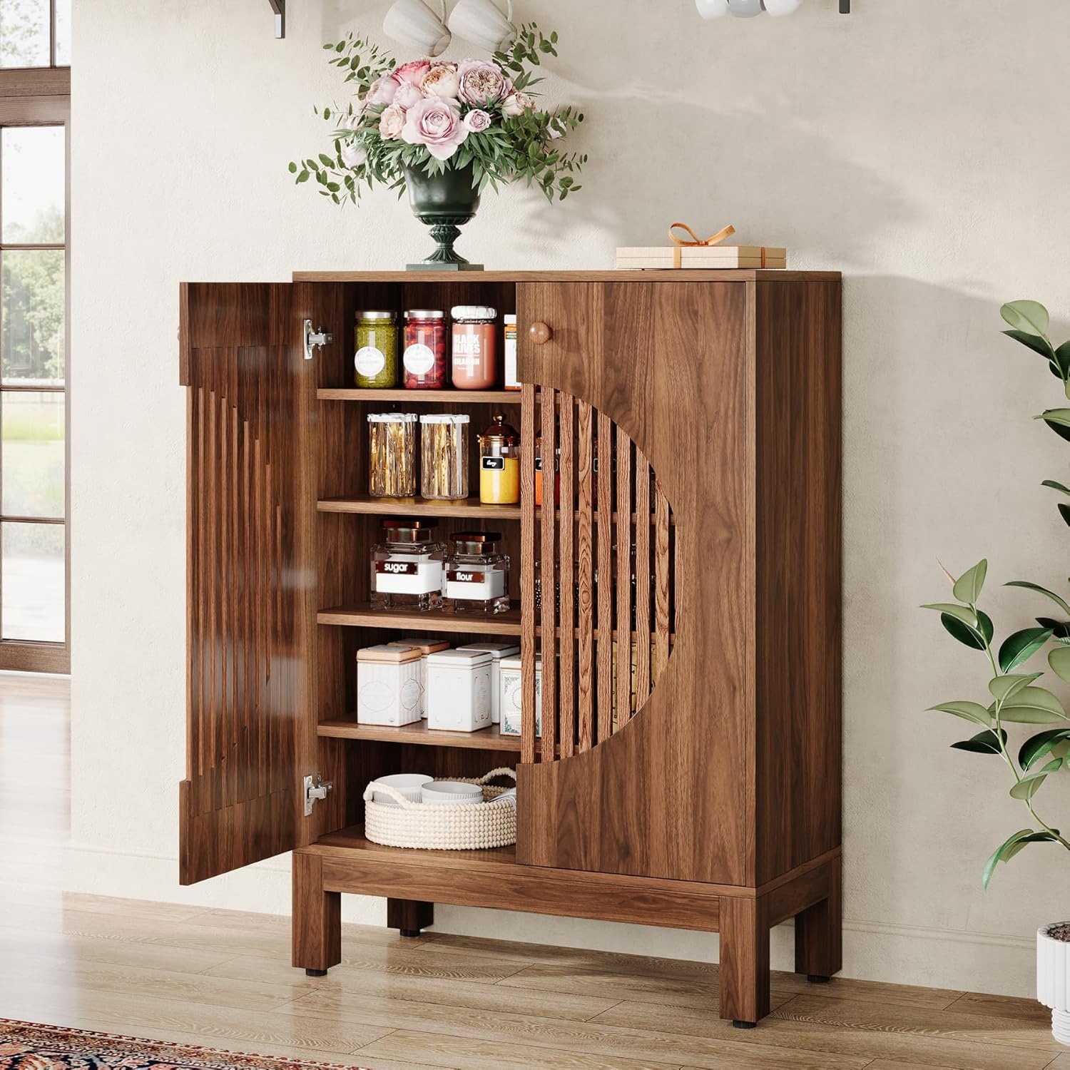 Tribesigns Crédence, Meuble de cuisine de style campagnard à 5 niveaux avec étagères amovibles