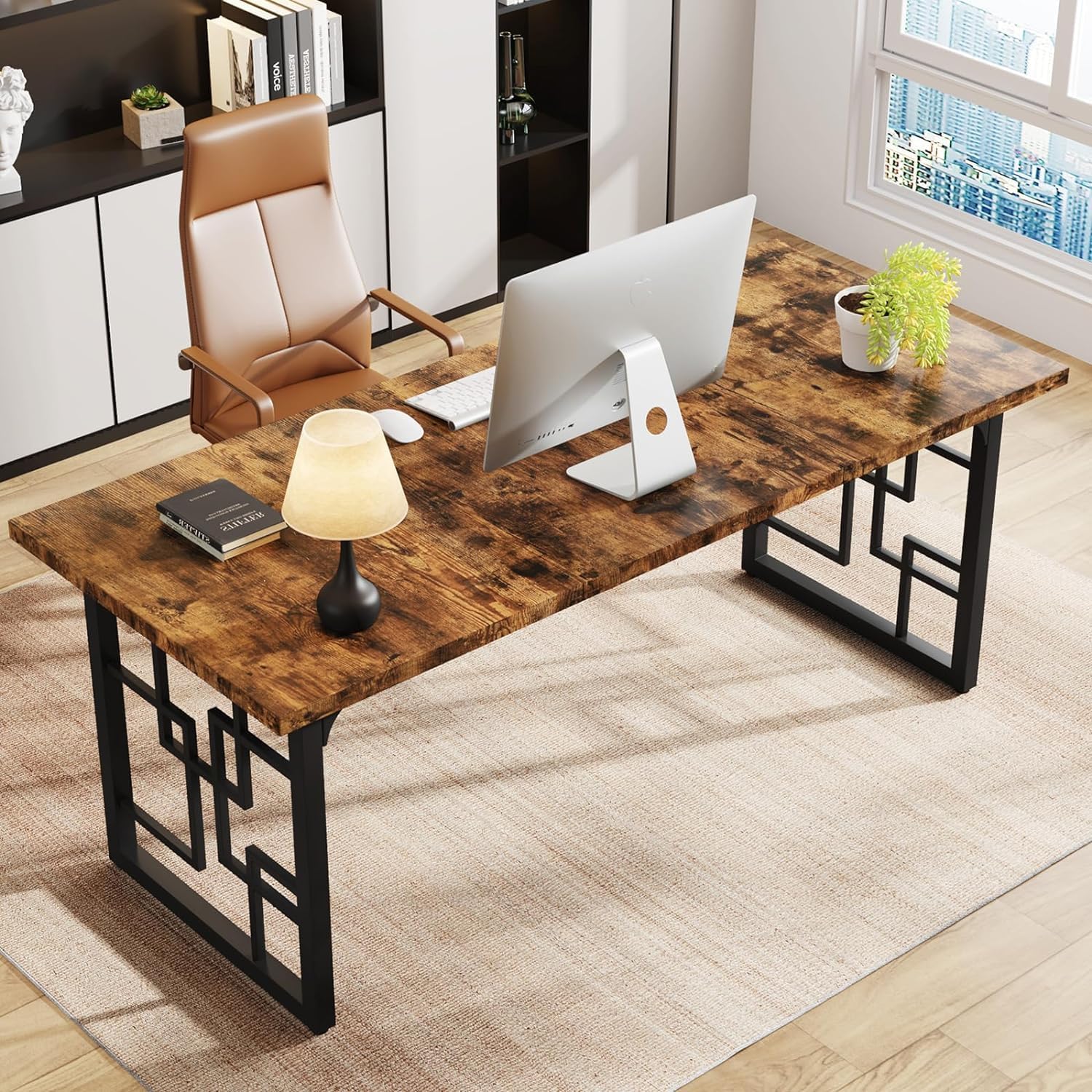 Tribesigns Bureau d'ordinateur de style design industriel, Bureau d’étude à structure métallique