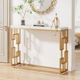 Tribesigns Table console dorée, Table de canapé en faux marbre blanc derrière le canapé 3