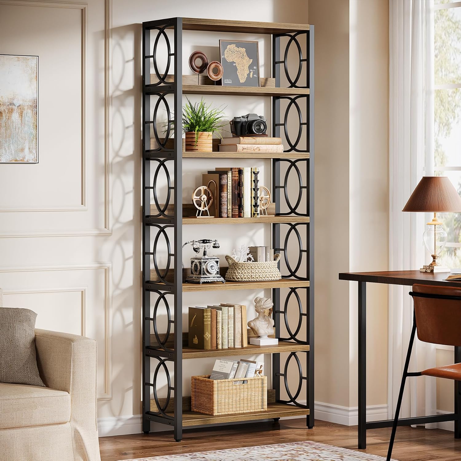 Tribesigns Bibliothèque industrielle à 6 niveaux de 180 cm, Structure en métal avec étagères ouvertes
