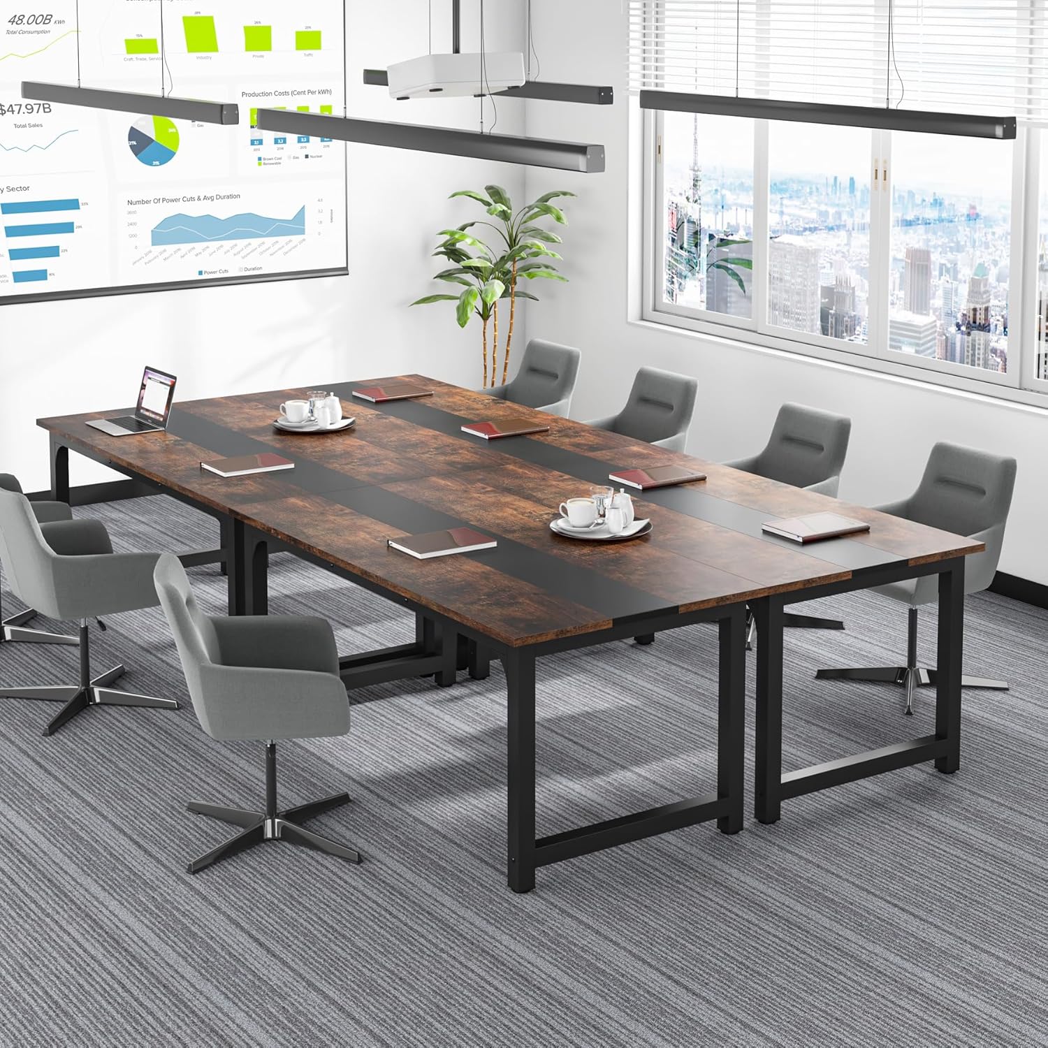 Tribesigns Bureau télétravail, Bureau en bois et métal Bureau d'ordinateur grand et moderne