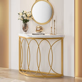 Tribesigns Table console dorée, Table de couloir en imitation marbre 3