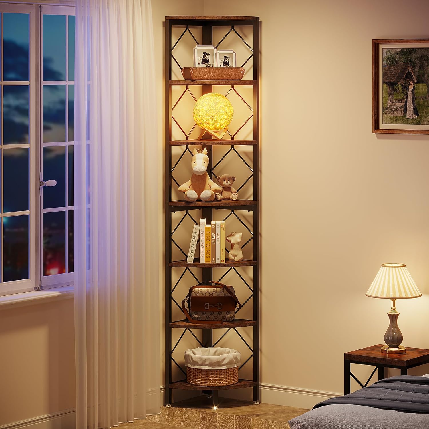 Tribesigns Étagère murale à 7 niveaux, Bibliothèque d'angle extra haute de 200 cm