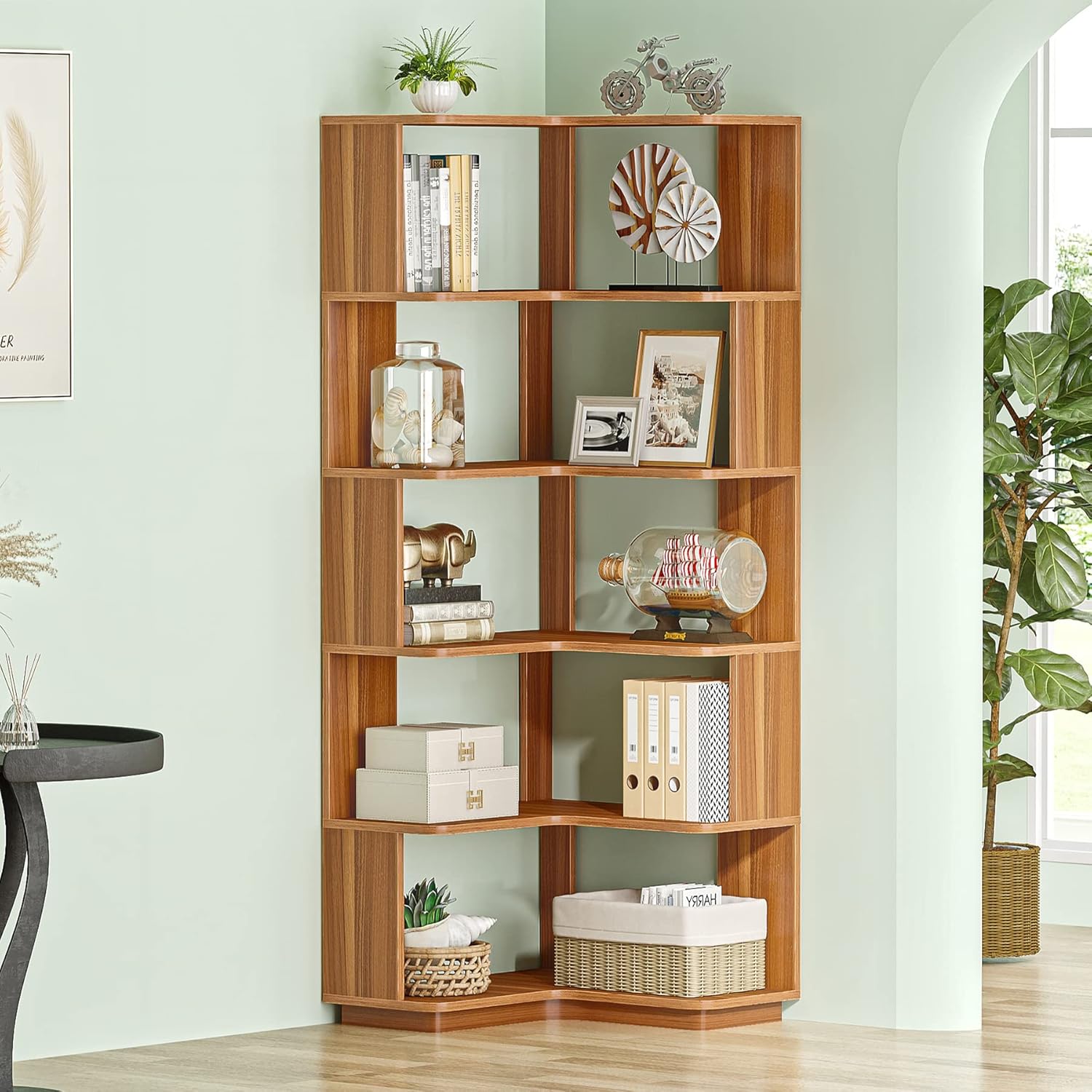 Tribesigns – Bibliothèque industrielle 180 cm – 6 étagères ouvertes en bois E0 et métal noir – Charge 34 kg par étagère – Pour salon et bureau