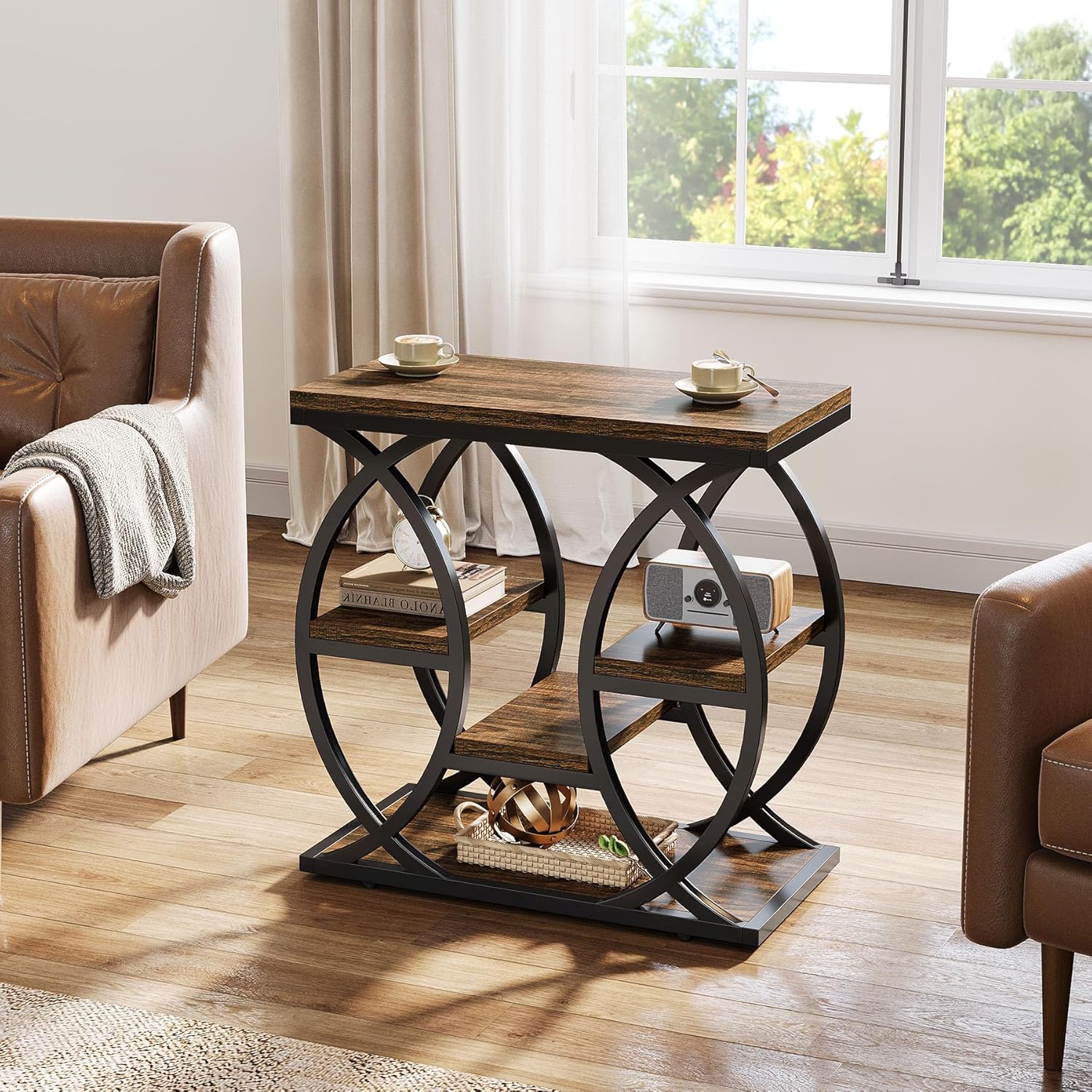 Tribesigns Table d'appoint avec 4 étagères, Table de chevet étroite avec espace de rangement