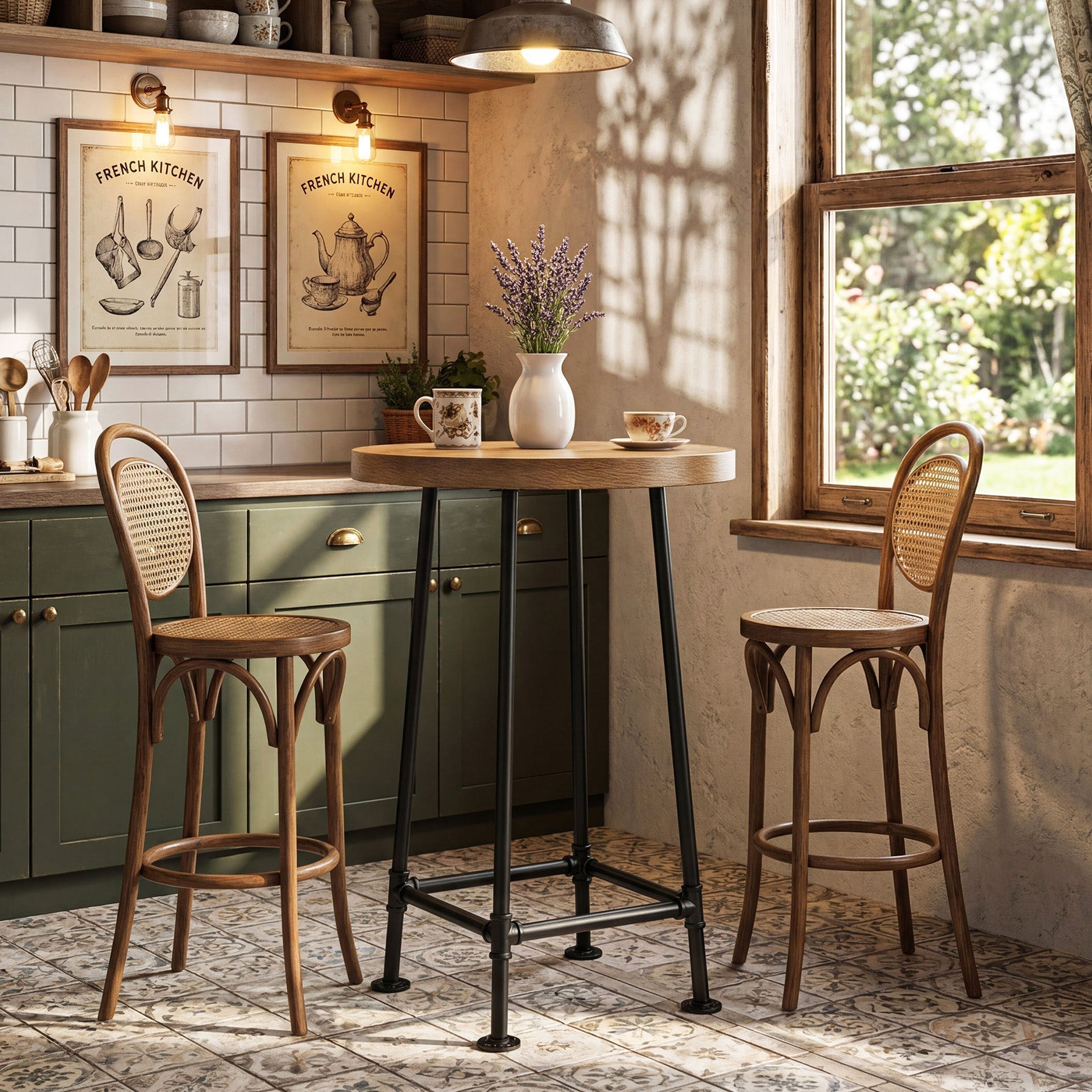 Tribesigns Table de bar ronde de 95 cm avec repose-pieds en métal, Table haute de style industriel pour cuisine et bistro (table seule)